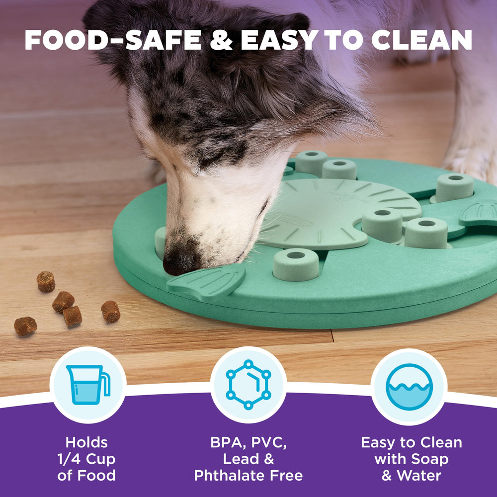 Outward Hound Dog Worker treat compartments slow dining with one-quarter cup capacity.