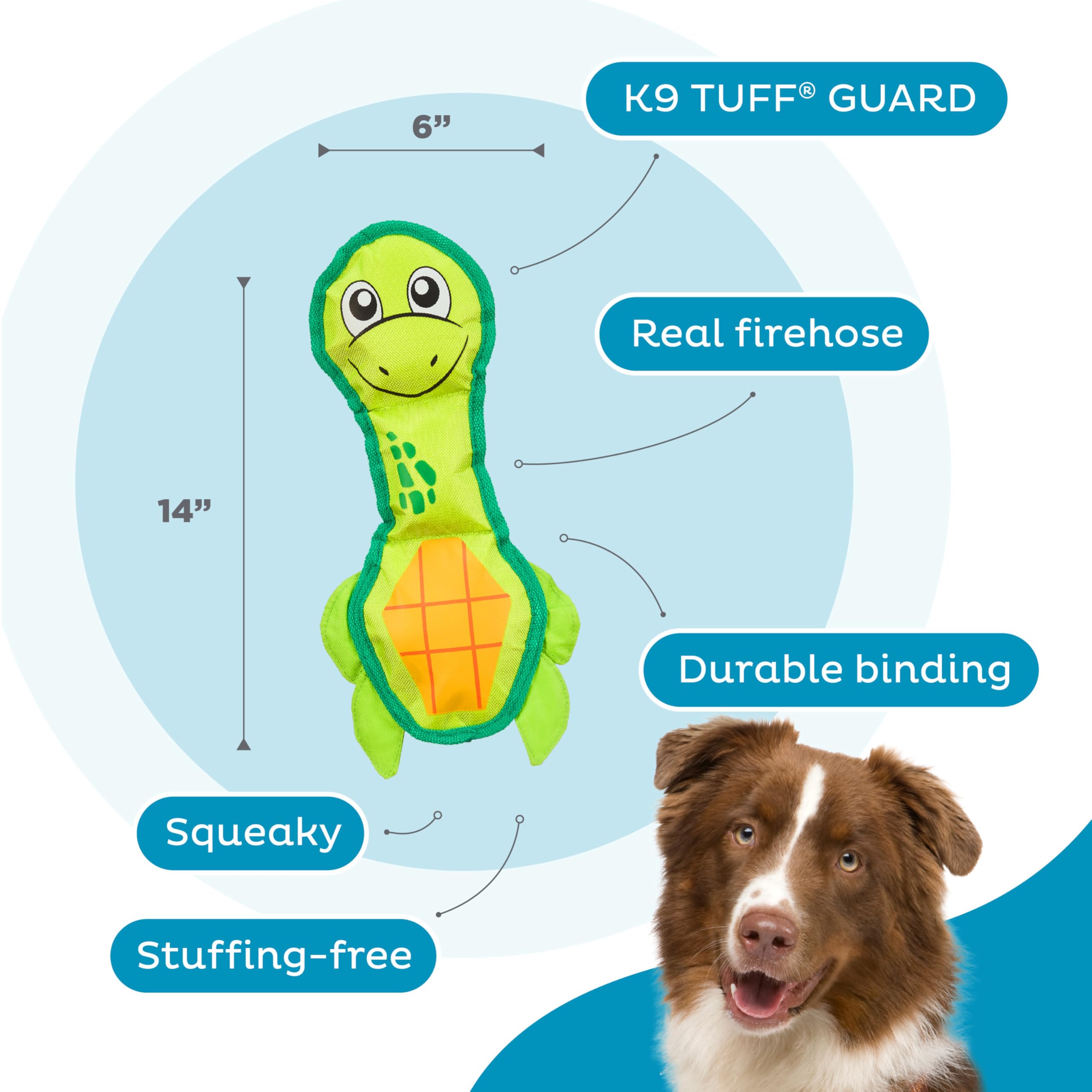 Outward Hound Fire Biterz Turtle Plush features a squeaker for engaging time.