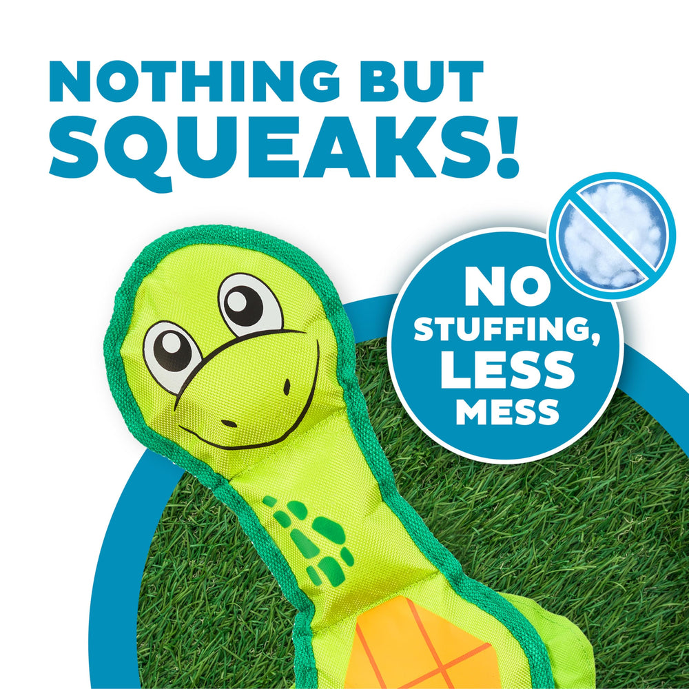 Outward Hound Fire Biterz Turtle Plush uses tough stitching for lasting fun.