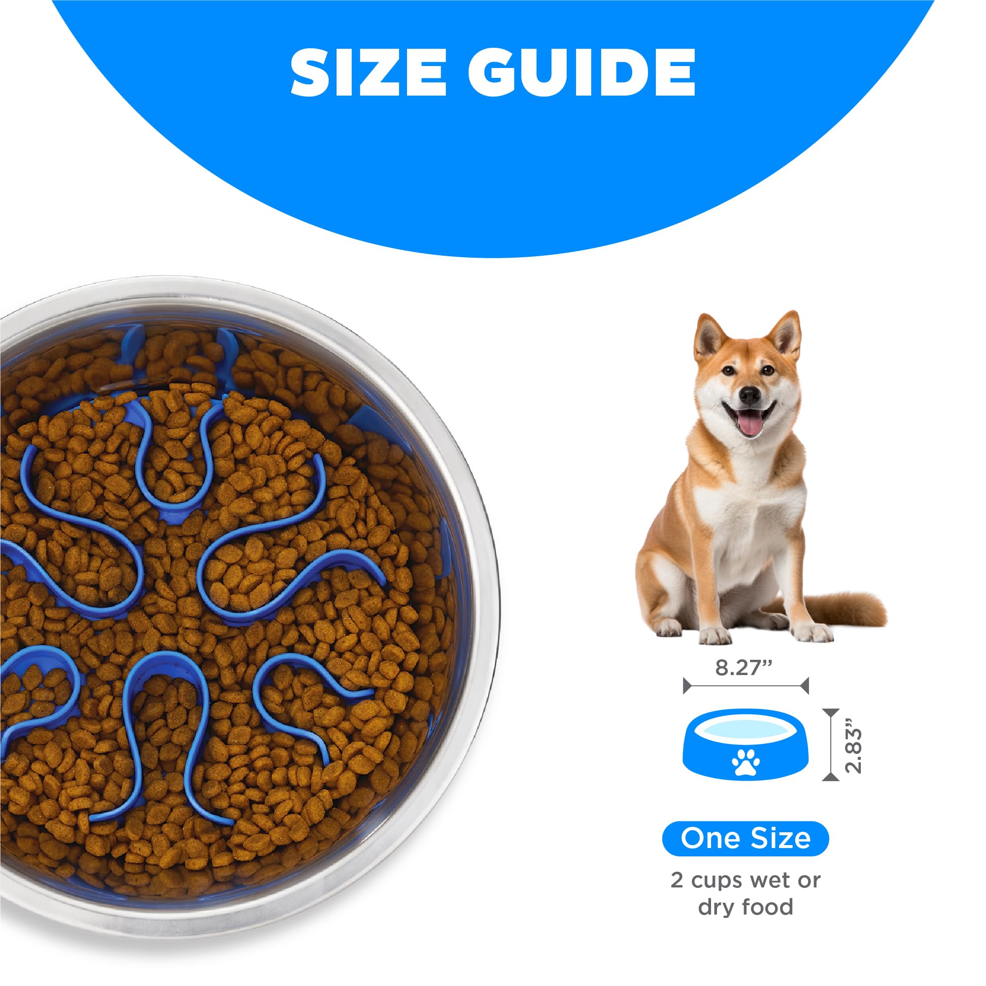Outward Hound Fun Feeder 2cup capacity fits a full meal for many dogs.