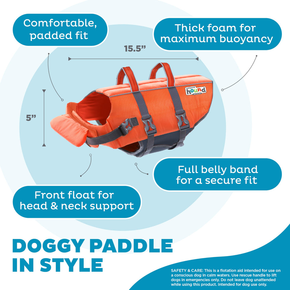 Outward Hound Granby Splash orange life jacket front neck float supports head