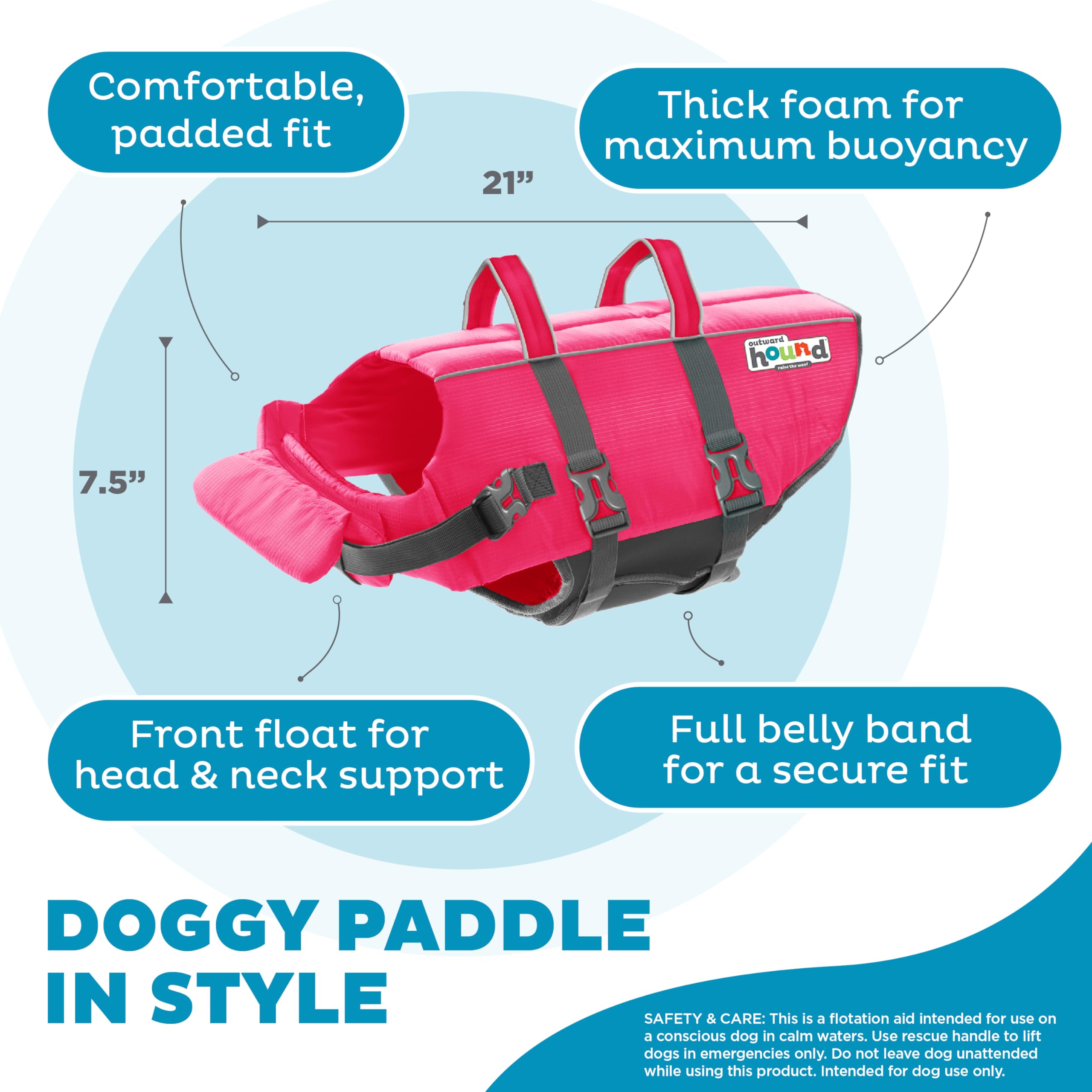 Outward Hound Granby Splash Pink Life Jacket XL, quick-release buckles for easy on/off.
