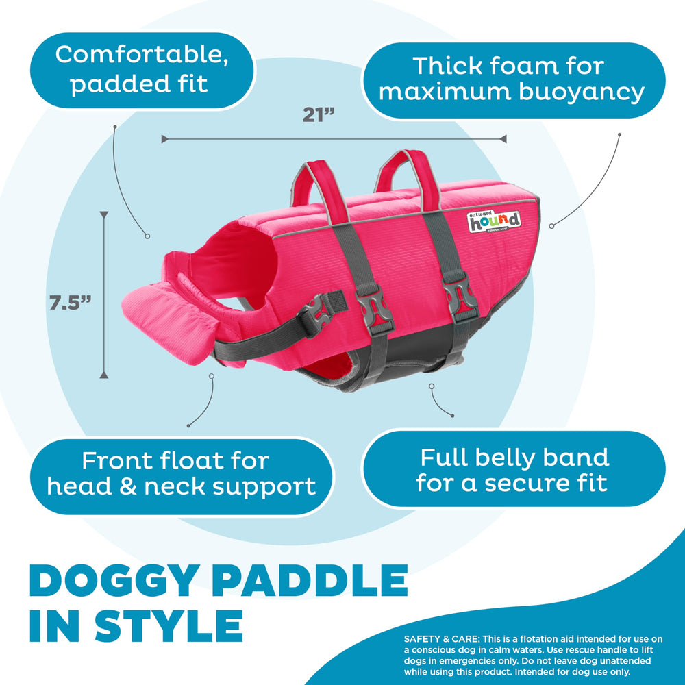 Outward Hound Granby Splash Pink Life Jacket XL, quick-release buckles for easy on/off.