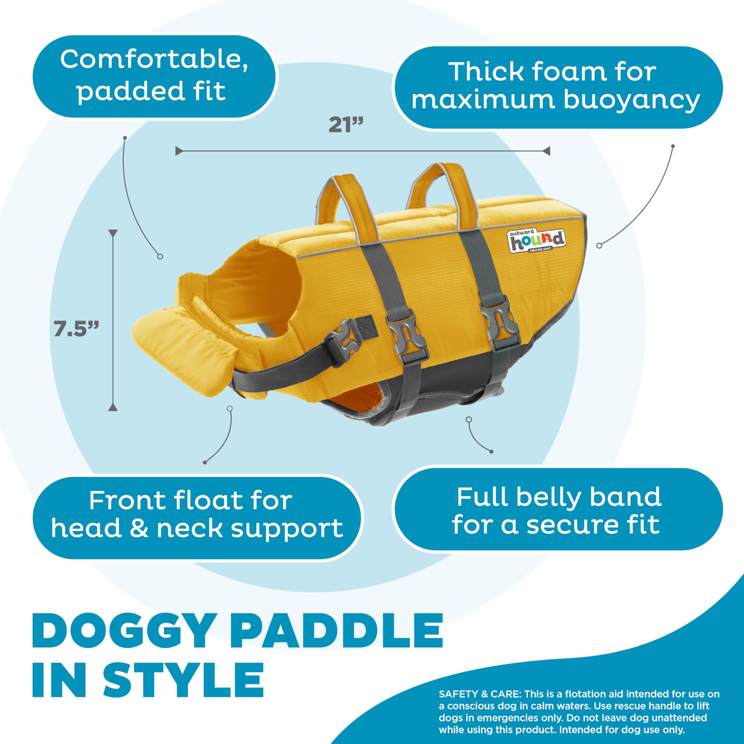Outward Hound Granby Splash Yellow life jacket dual rescue handles detail