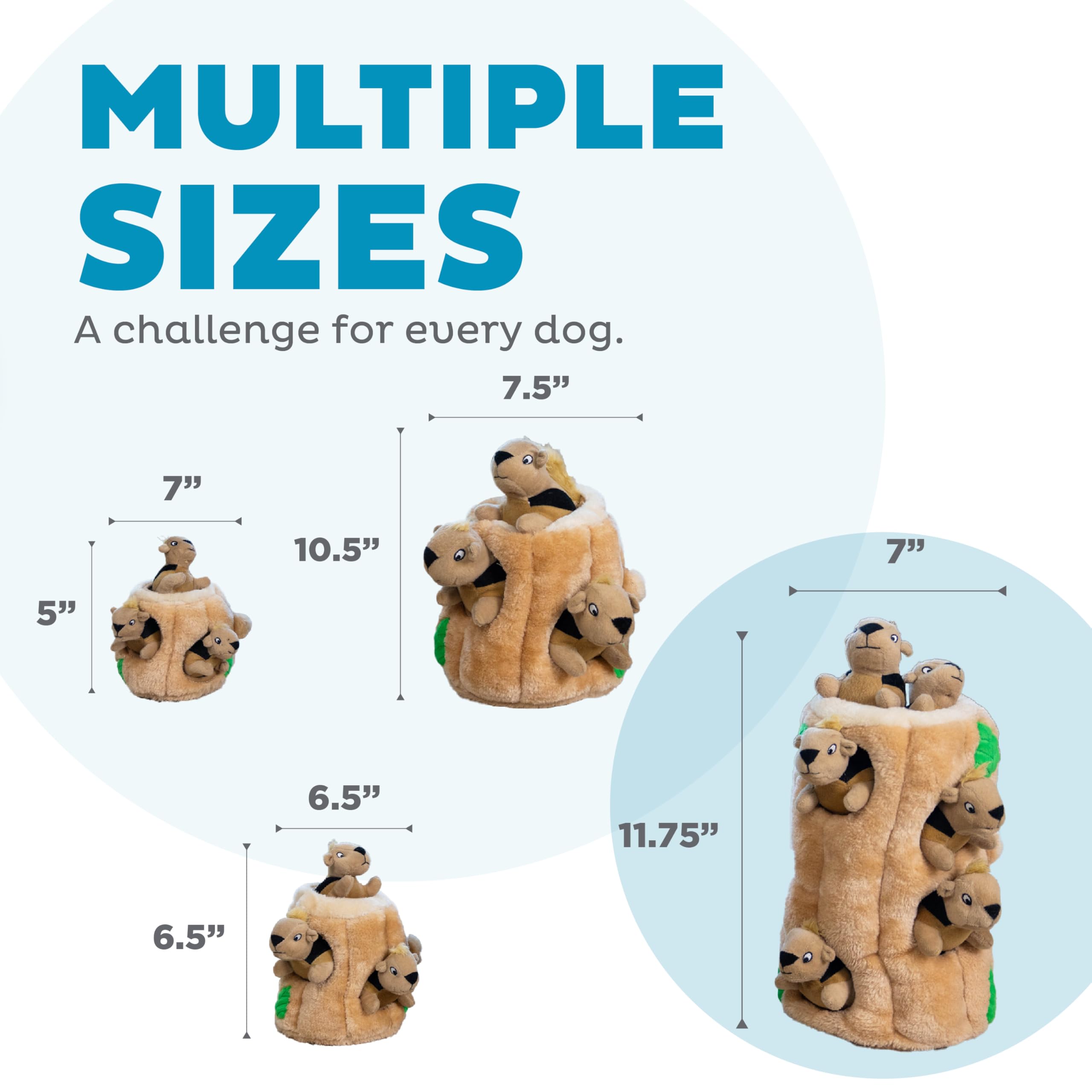 Outward Hound Hide-A-Squirrel includes a large container for pawing and tugging challenges