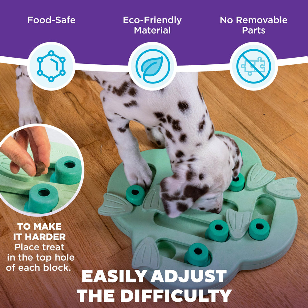 Outward Hound Puppy Hide N' Slide swivels and flippers uncover hidden treats.