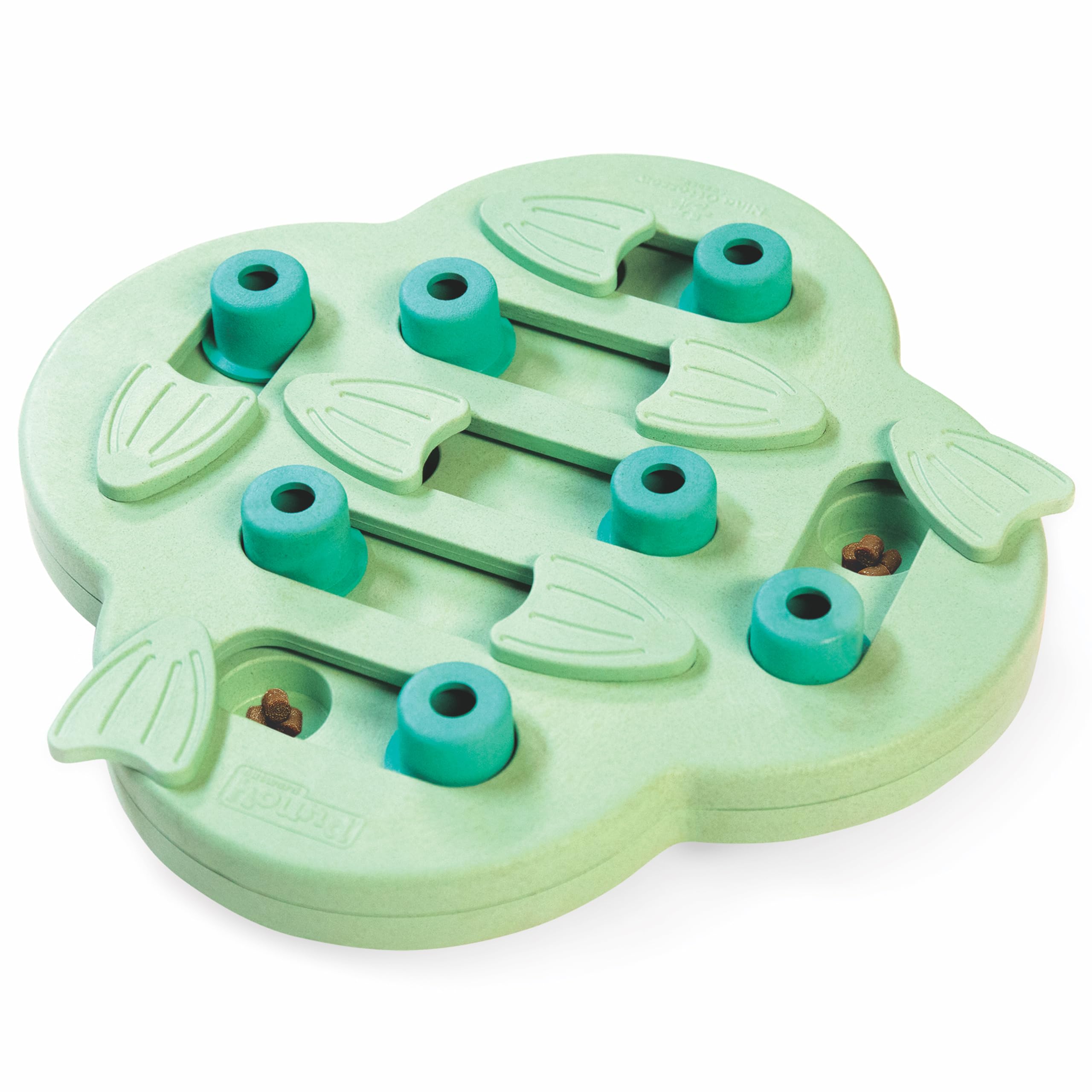 Outward Hound Nina Ottosson Puppy Hide N' Slide top view shows treat compartments for mental enrichment.
