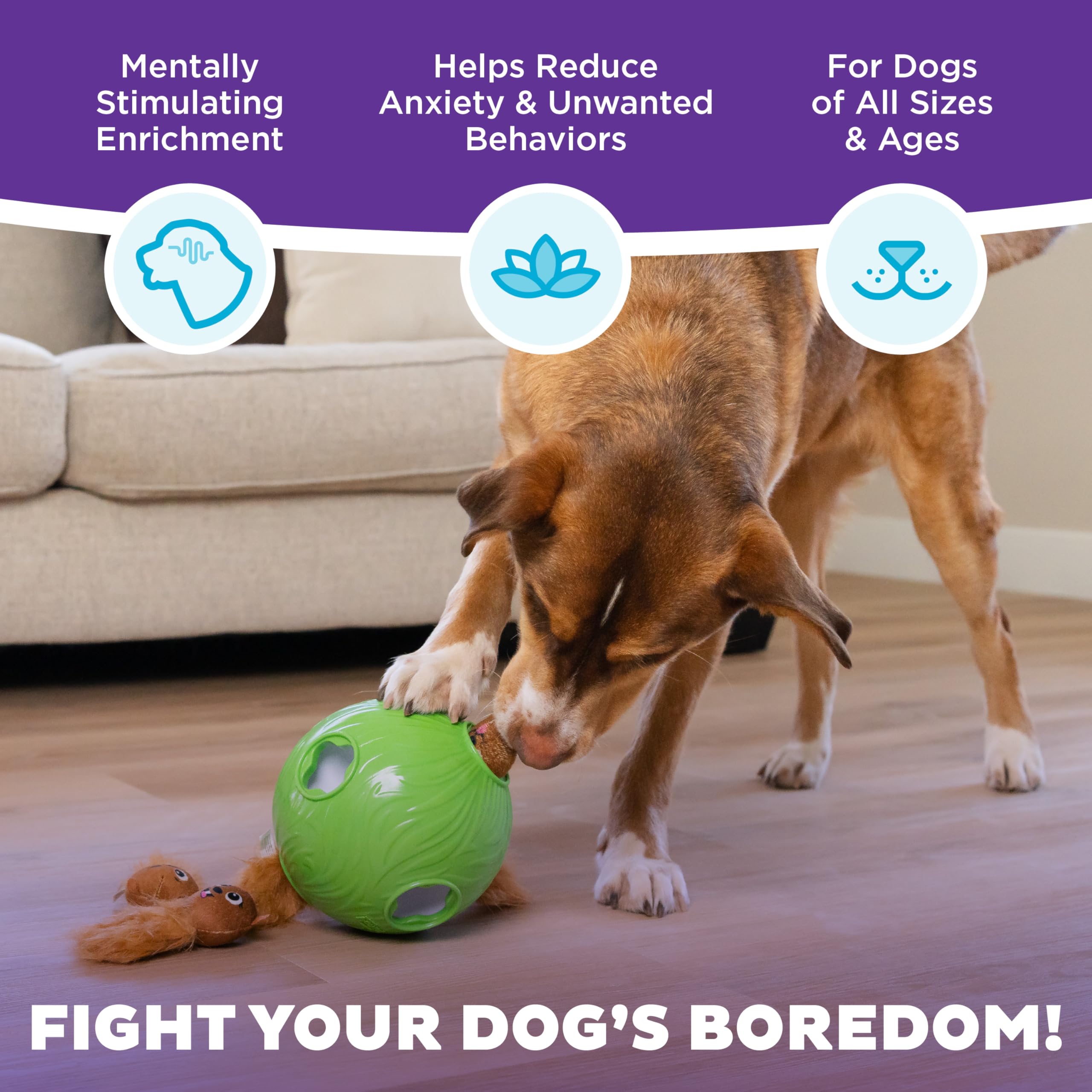 Outward Hound Snuffle N' Treat Ball Level 2 green chipmunks inside for hidden treats