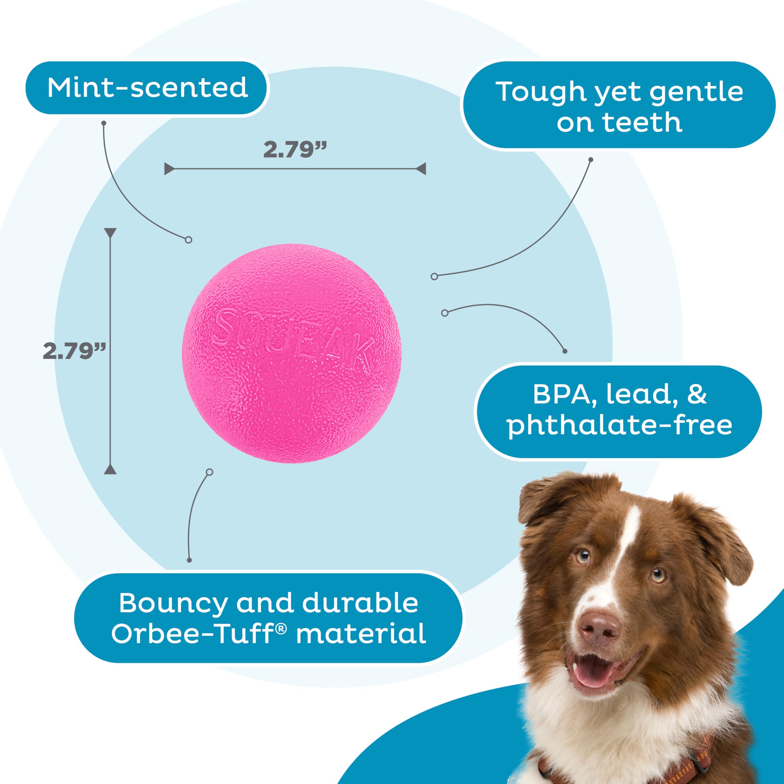 Outward Hound Squeak Ball Pink floats in water for pool play.