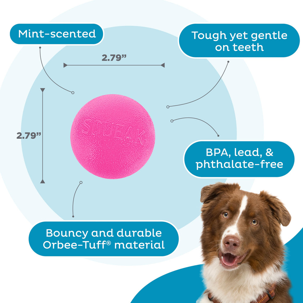 Outward Hound Squeak Ball Pink floats in water for pool play.