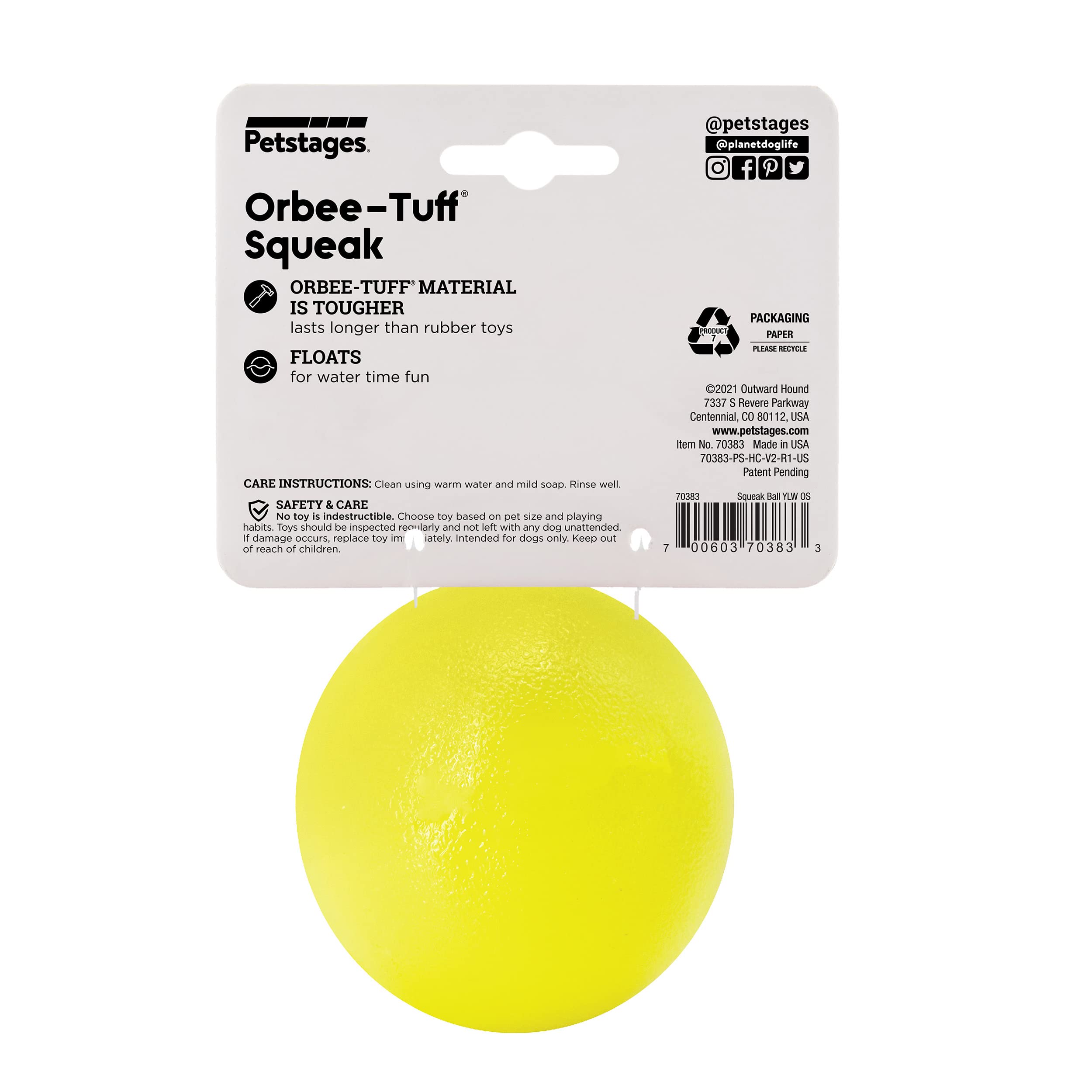 Available in multiple sizes to fit any dog with Outward Hound Squeak Ball.