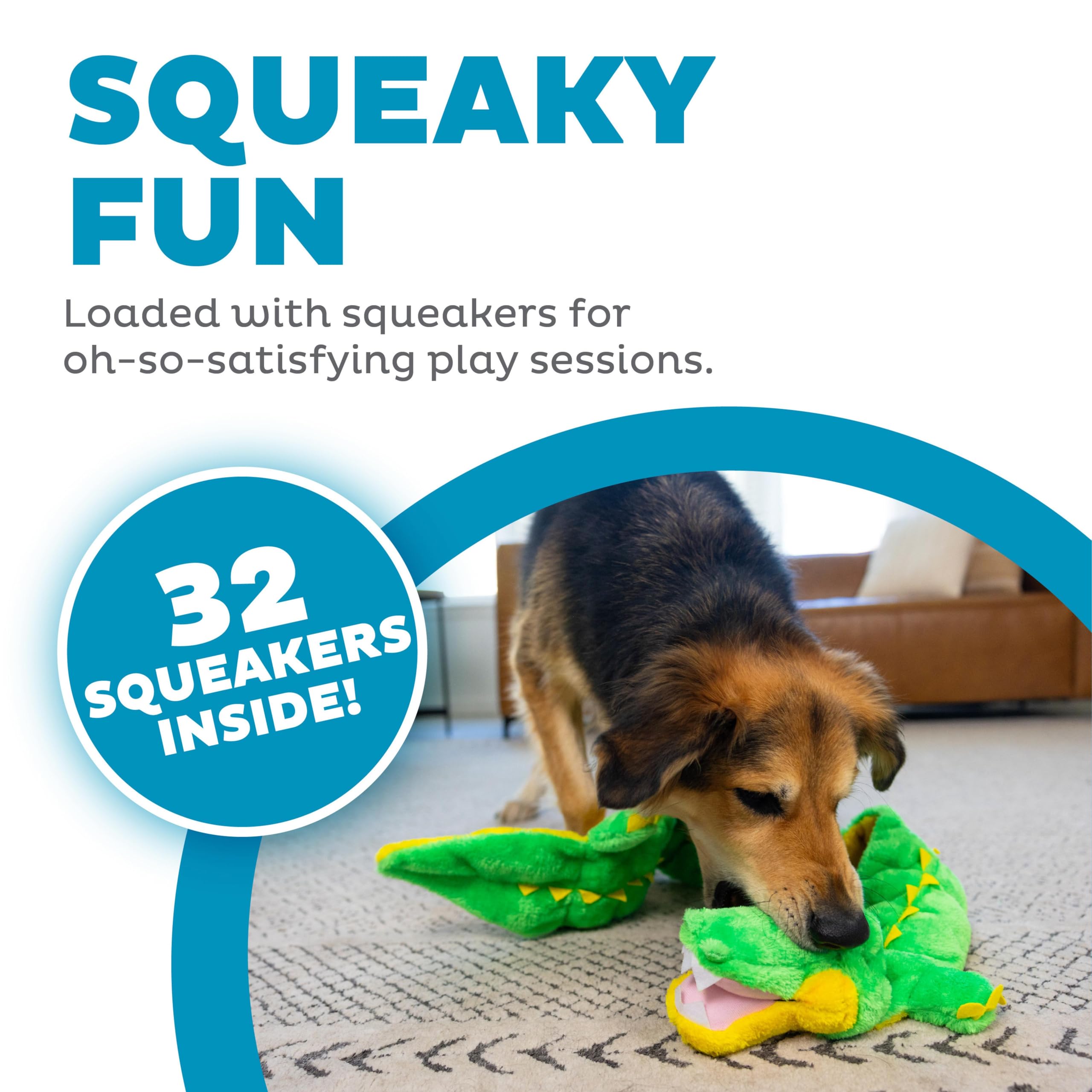 Outward Hound Squeaker Matz floppy body offers interactive tug games and solo play