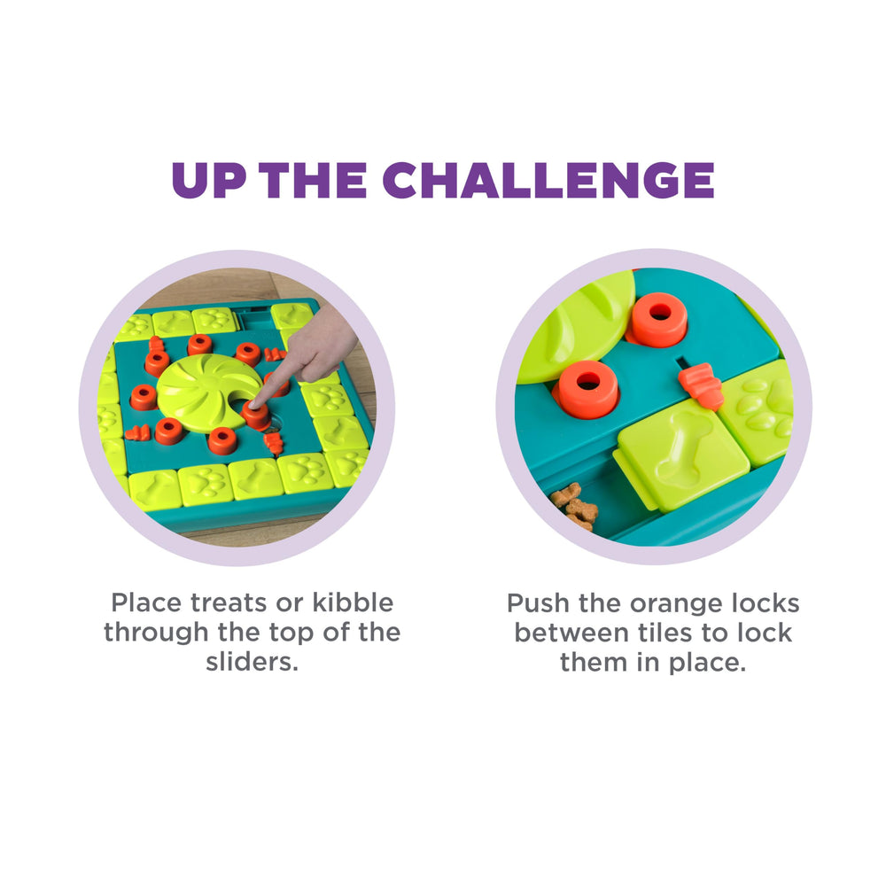 Outward Hound Multipuzzle mealtime slow feeder adds challenge to kibble.