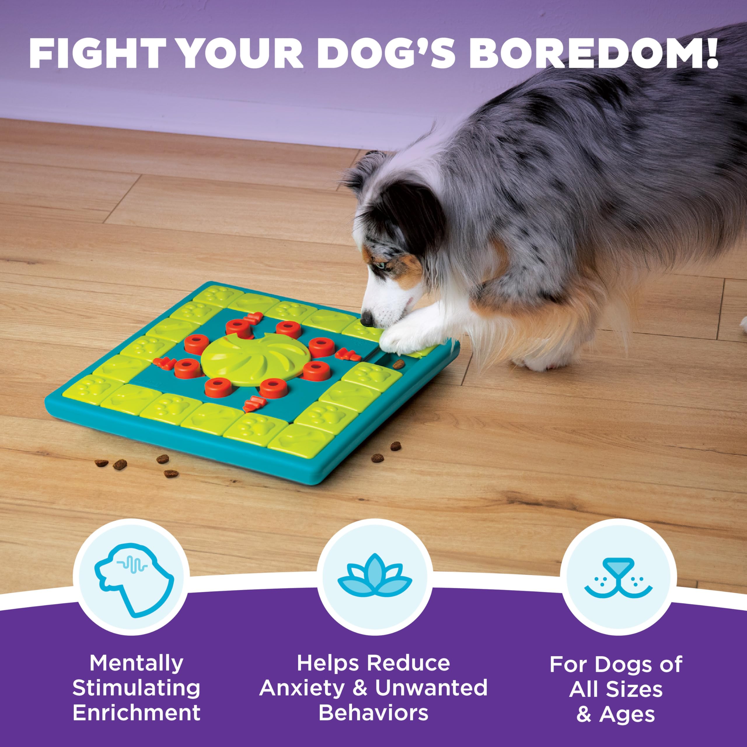 Outward Hound Multipuzzle wheel spin encourages active thinking during play.