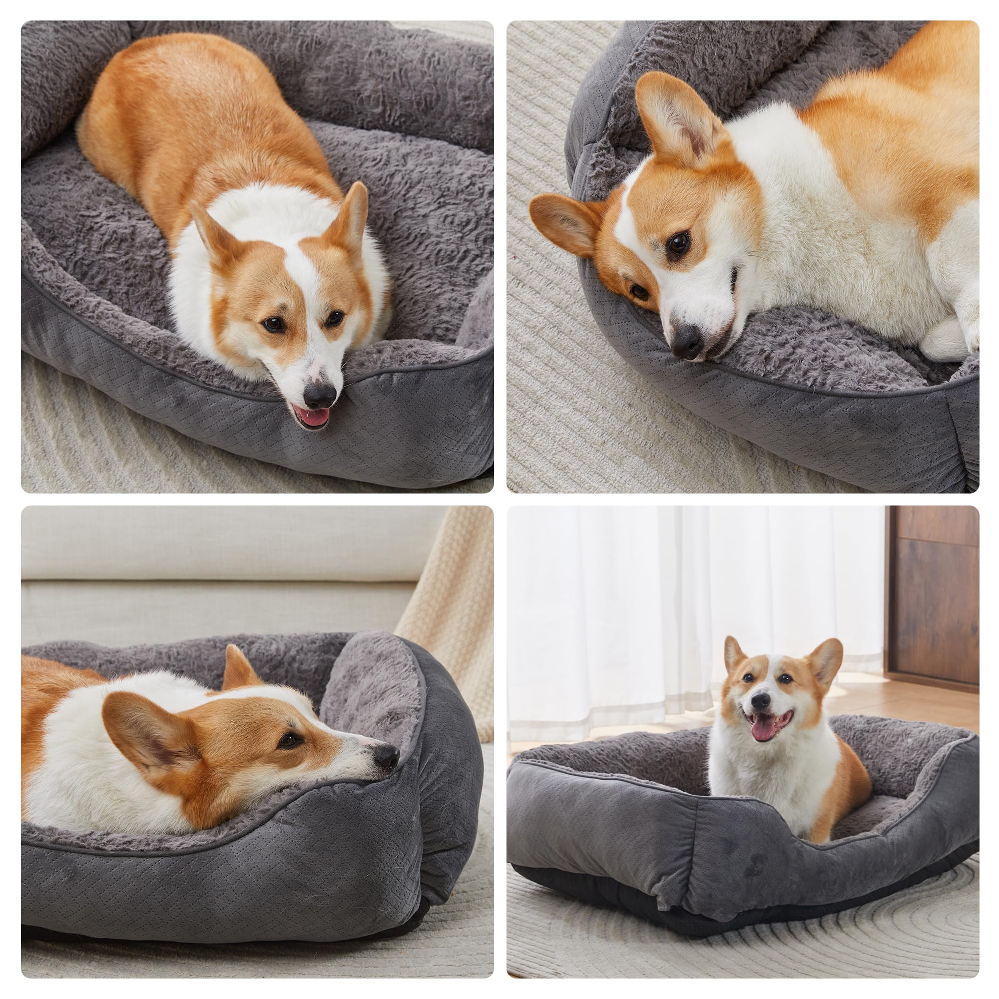 Oveppy grey pet bed blends with home decor while offering secure rest.