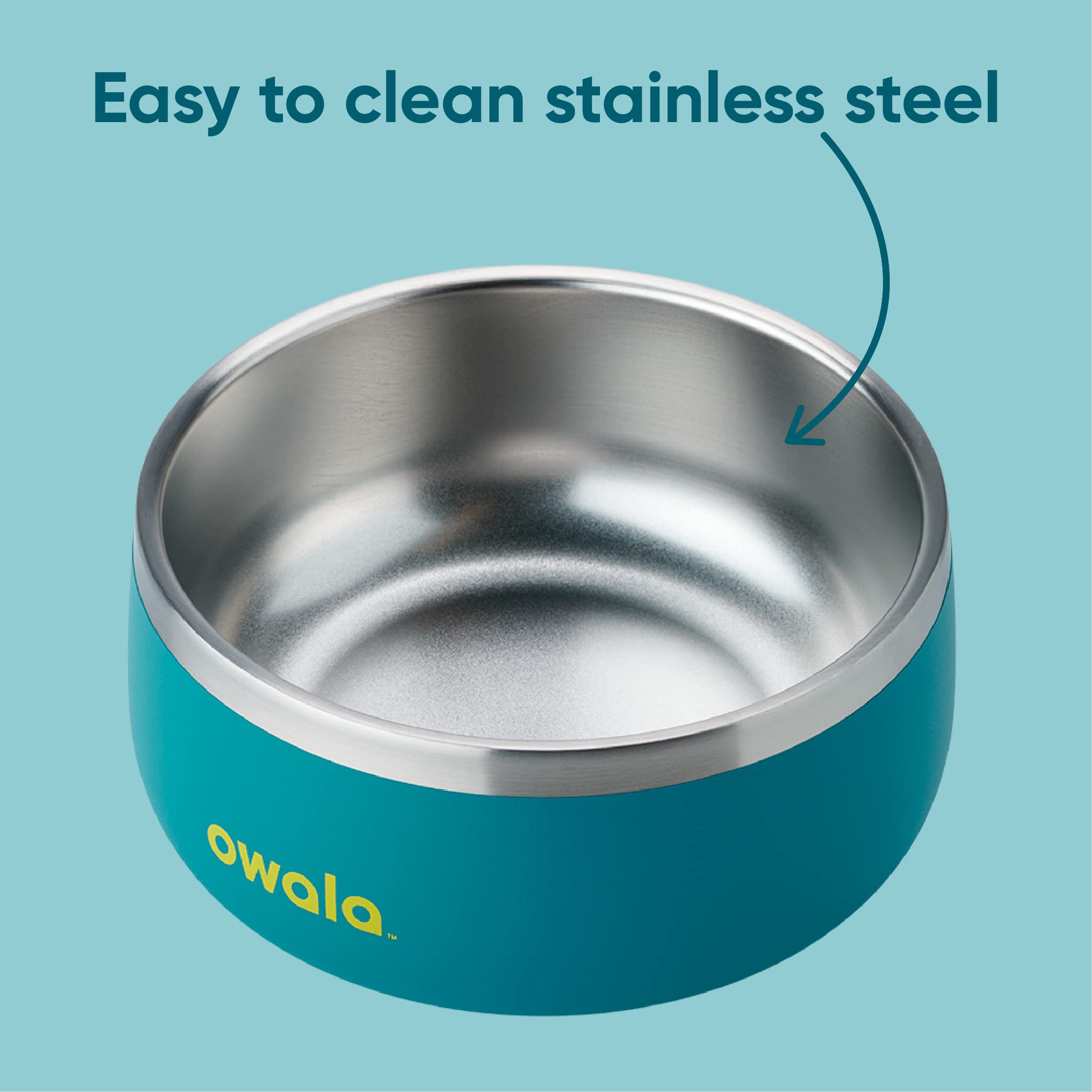 Owala pet bowl round design allows approach from any angle.