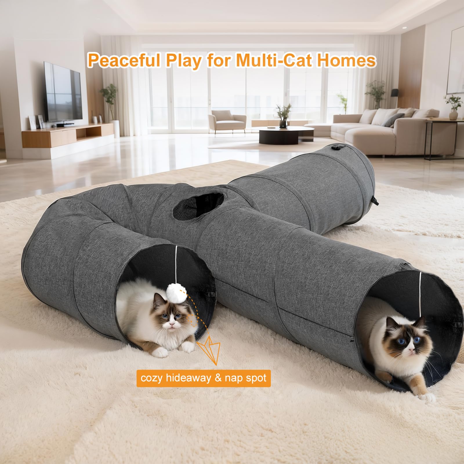 Ownpets cat tunnel 3-way extension enables flexible play routes