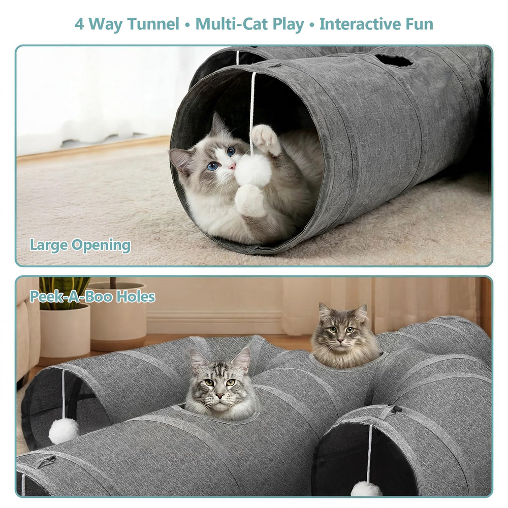 Ownpets cat tunnel collapsible design folds compactly for simple storage between sessions.