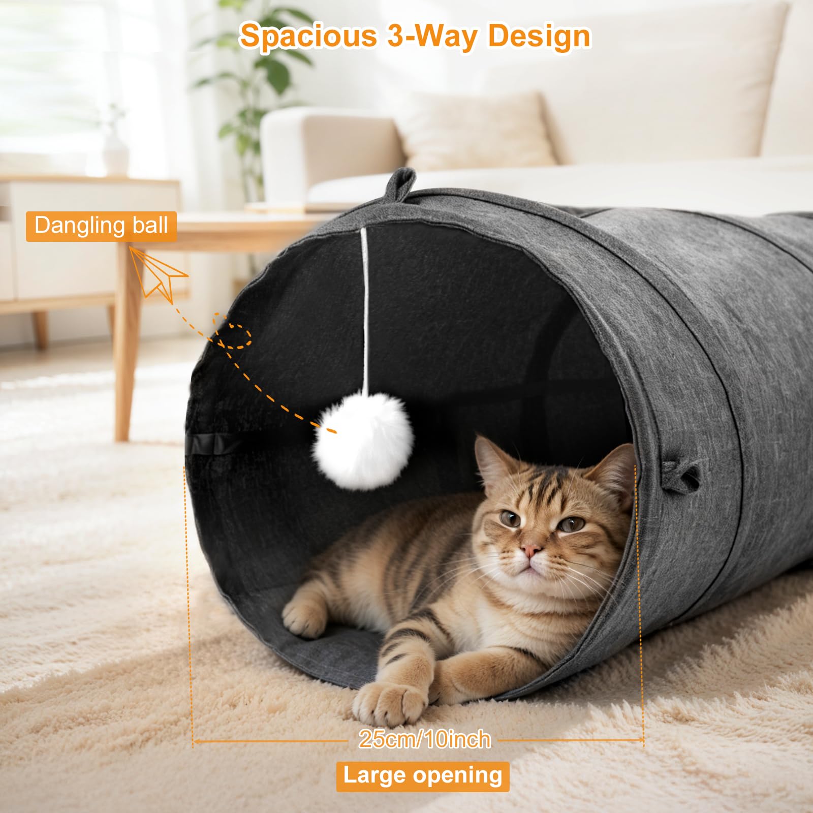 Ownpets cat tunnel feather toy invites cats to chase and pounce