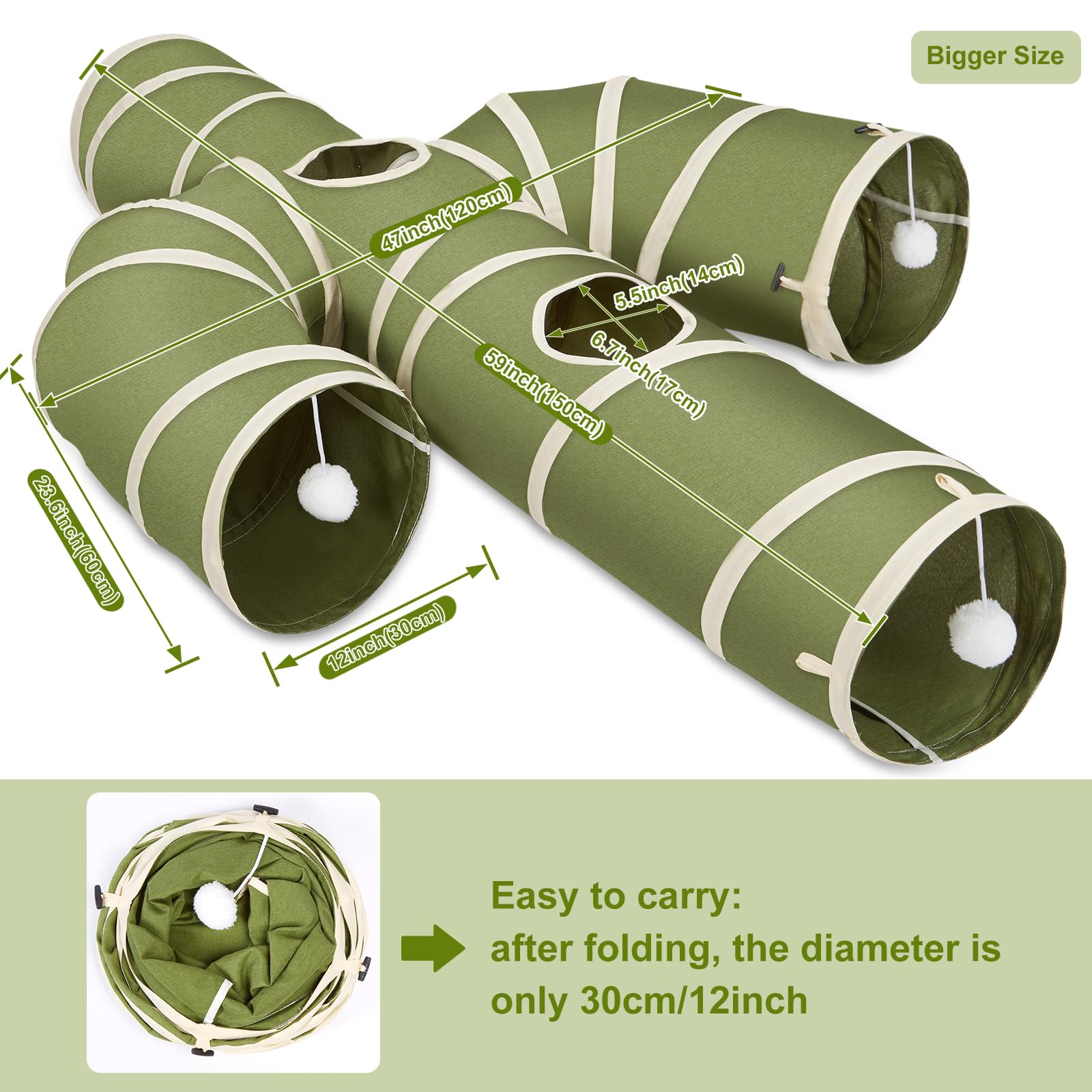 Ownpets cat tunnel includes feather wand for enhanced cat interaction in green.
