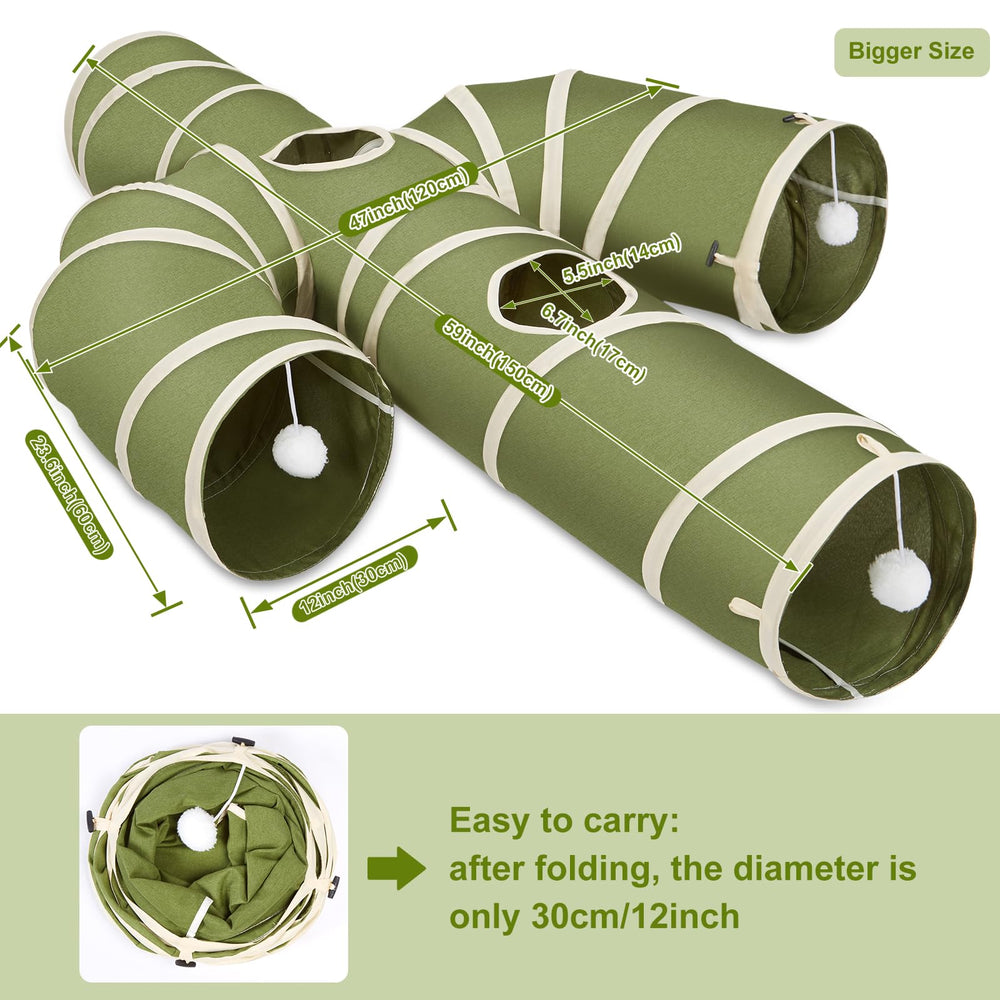 Ownpets cat tunnel includes feather wand for enhanced cat interaction in green.