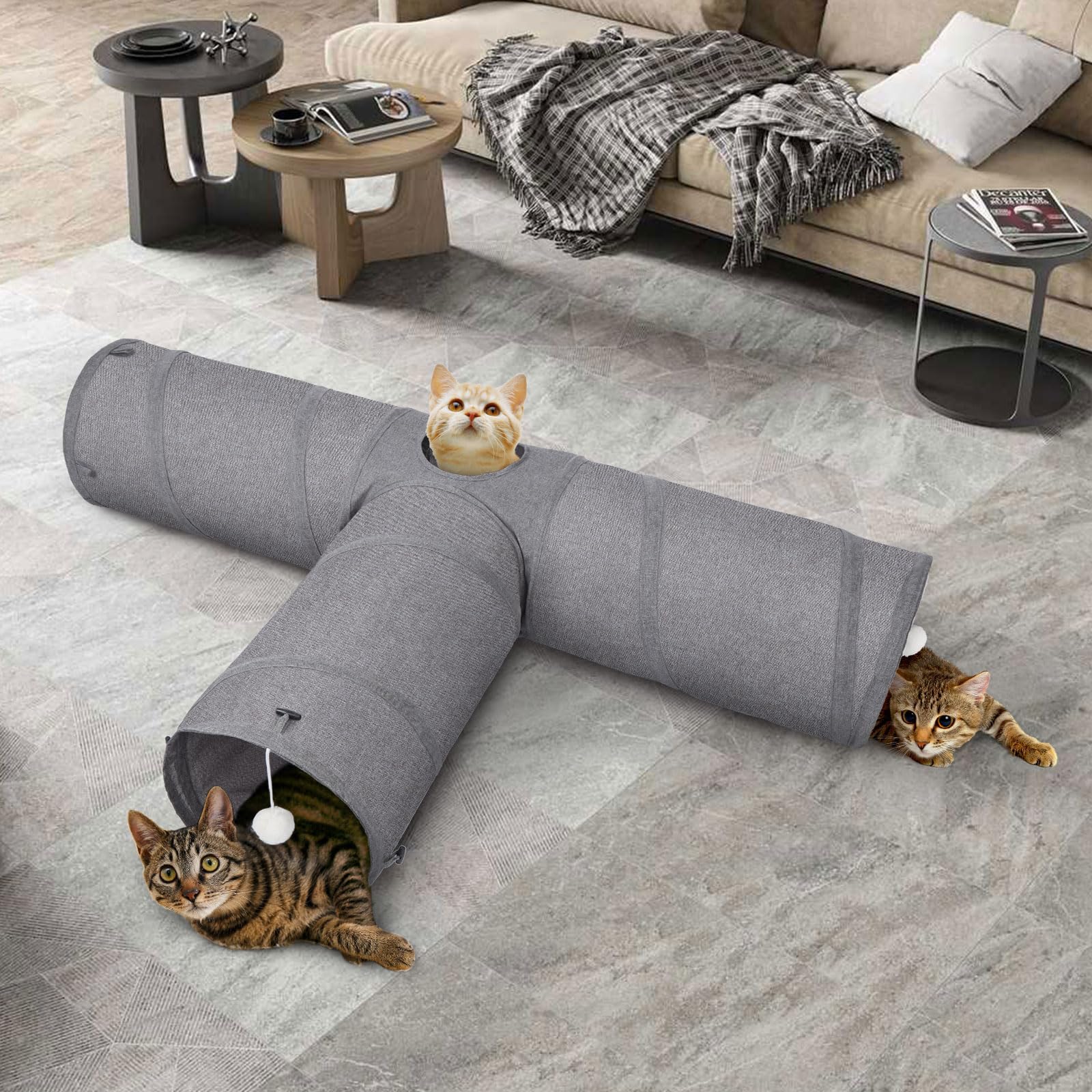 Ownpets cat tunnel folds quickly for easy storage and travel.