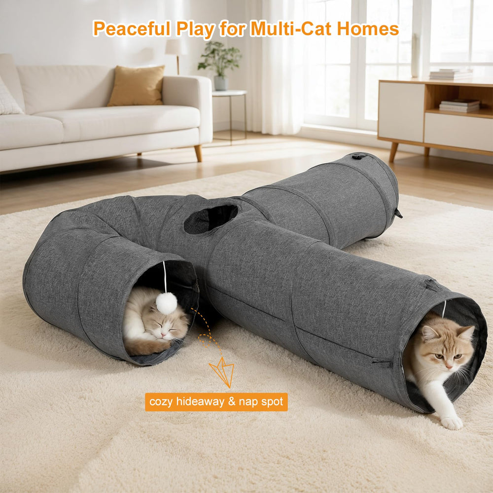 Folded portable Ownpets cat tunnel ready for travel and storage