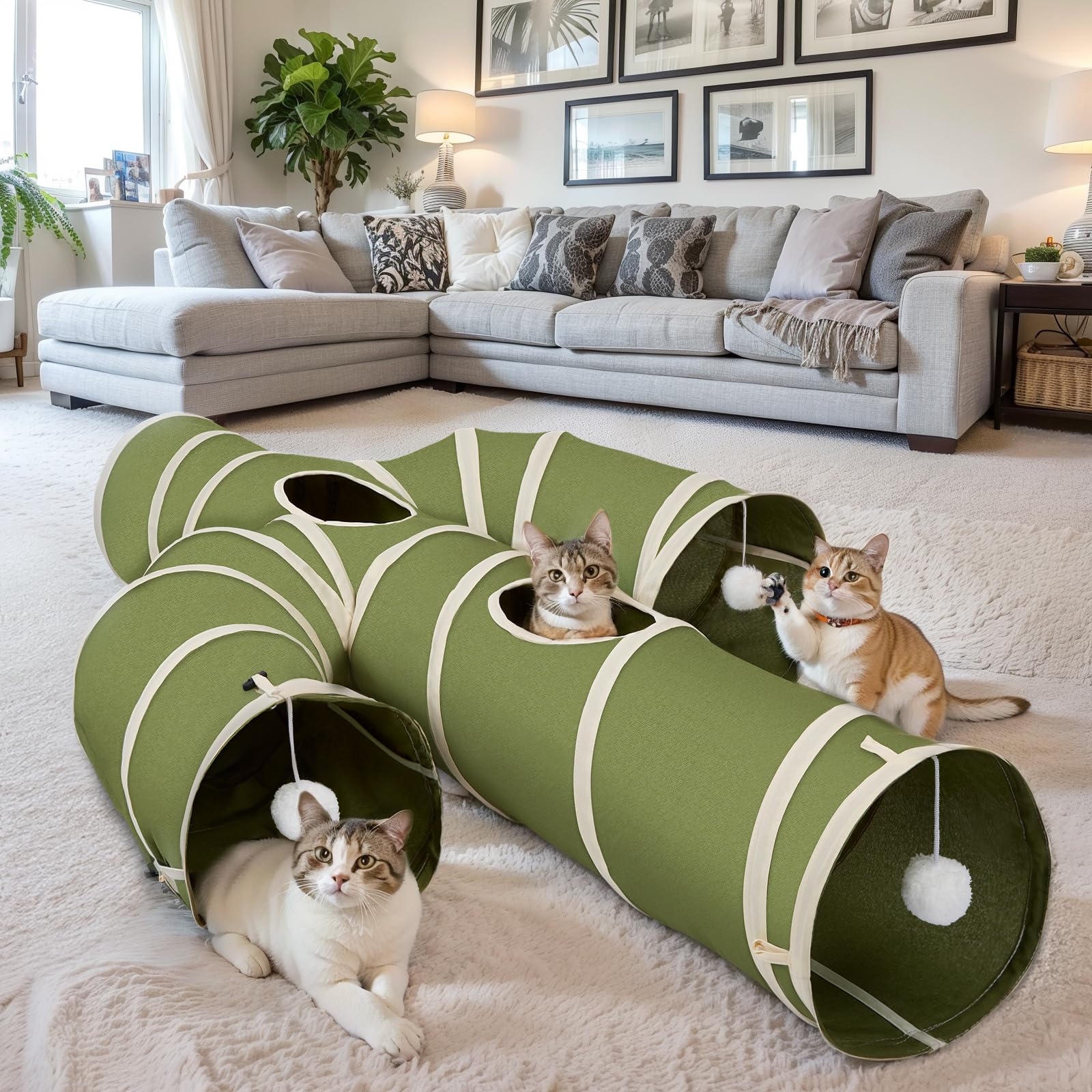 Ownpets cat tunnel suitable for indoor and outdoor use in green color.