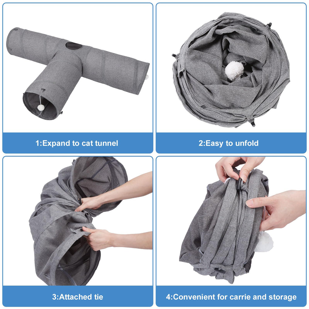 Ownpets neutral grey cat tunnel complements any home decor.