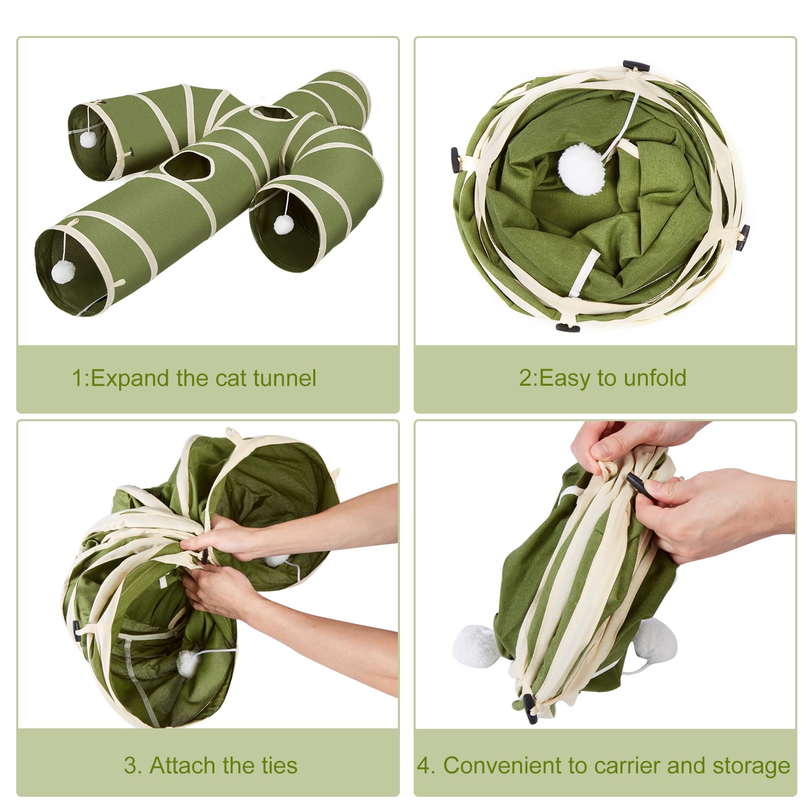 Ownpets cat tunnel with wide entrance in green, great for easy access.