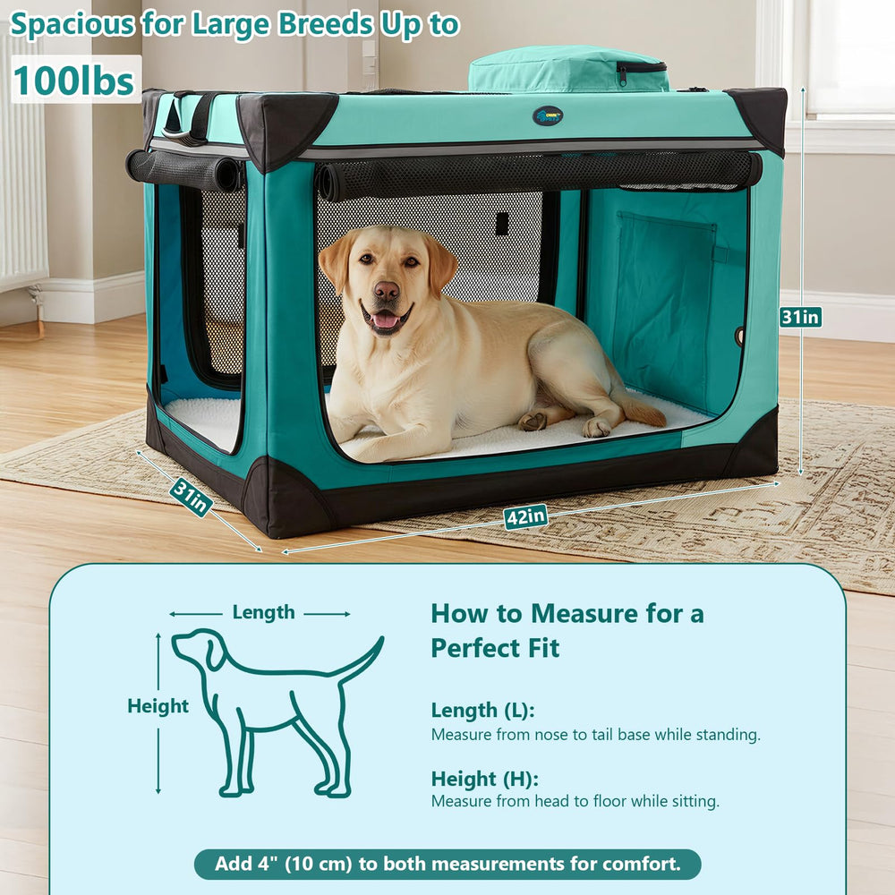Ownpets collapsible dog crate 4-door design demonstrates versatile space for home or car