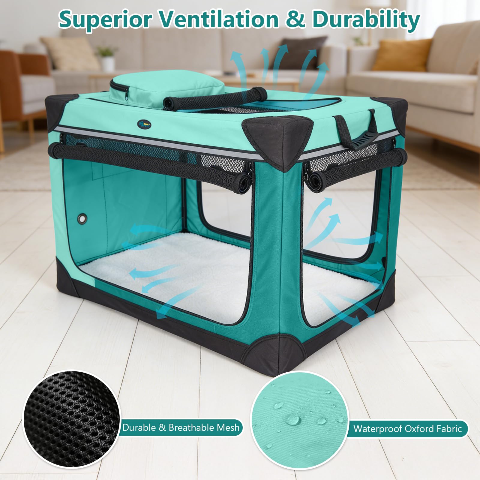 Ownpets collapsible dog crate durable frame emphasizes long-lasting use