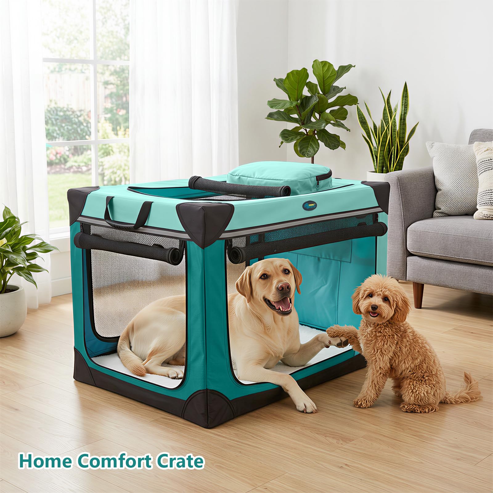 Ownpets collapsible dog crate spacious 42x31 inches supports lounging and play