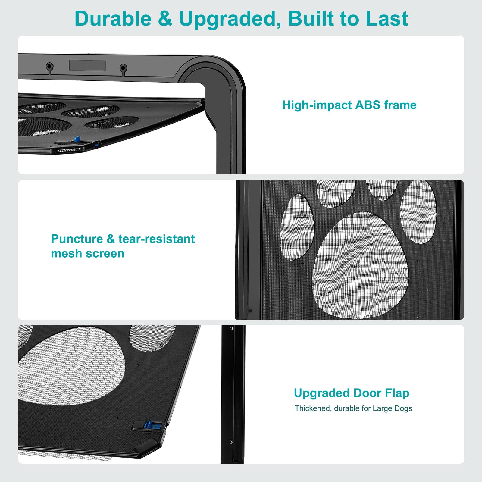 Ownpets dog screen door automatic-close feature demonstrating insect barrier and convenience.