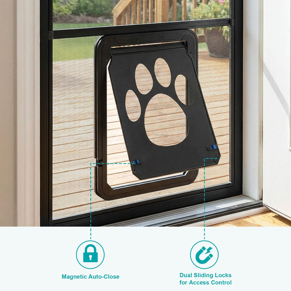 Ownpets dog screen door easy installation illustrating quick setup into a window or porch.