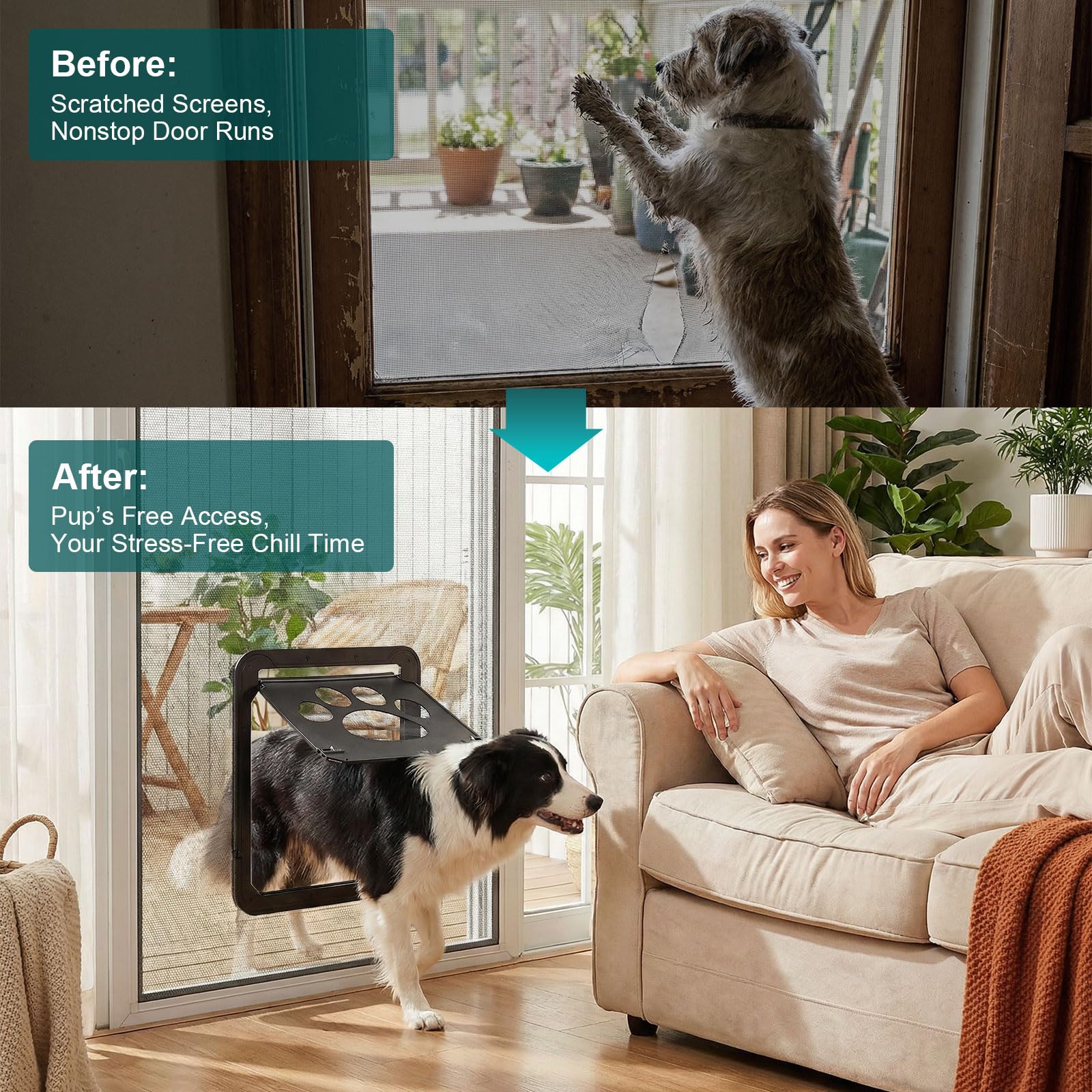 Ownpets dog screen door magnetic close highlights hands-free entry for pets.