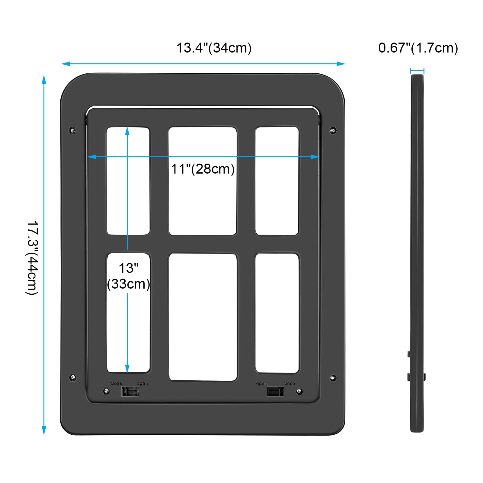 No screen in the door; optional mosquito mesh setup