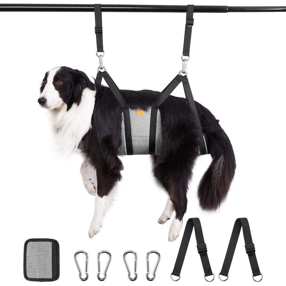 Ownpets grooming hammock showing breathable outer fabric for comfortable grooming