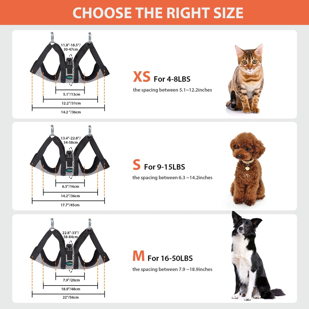 Size chart image for Ownpets grooming hammock fit guidance