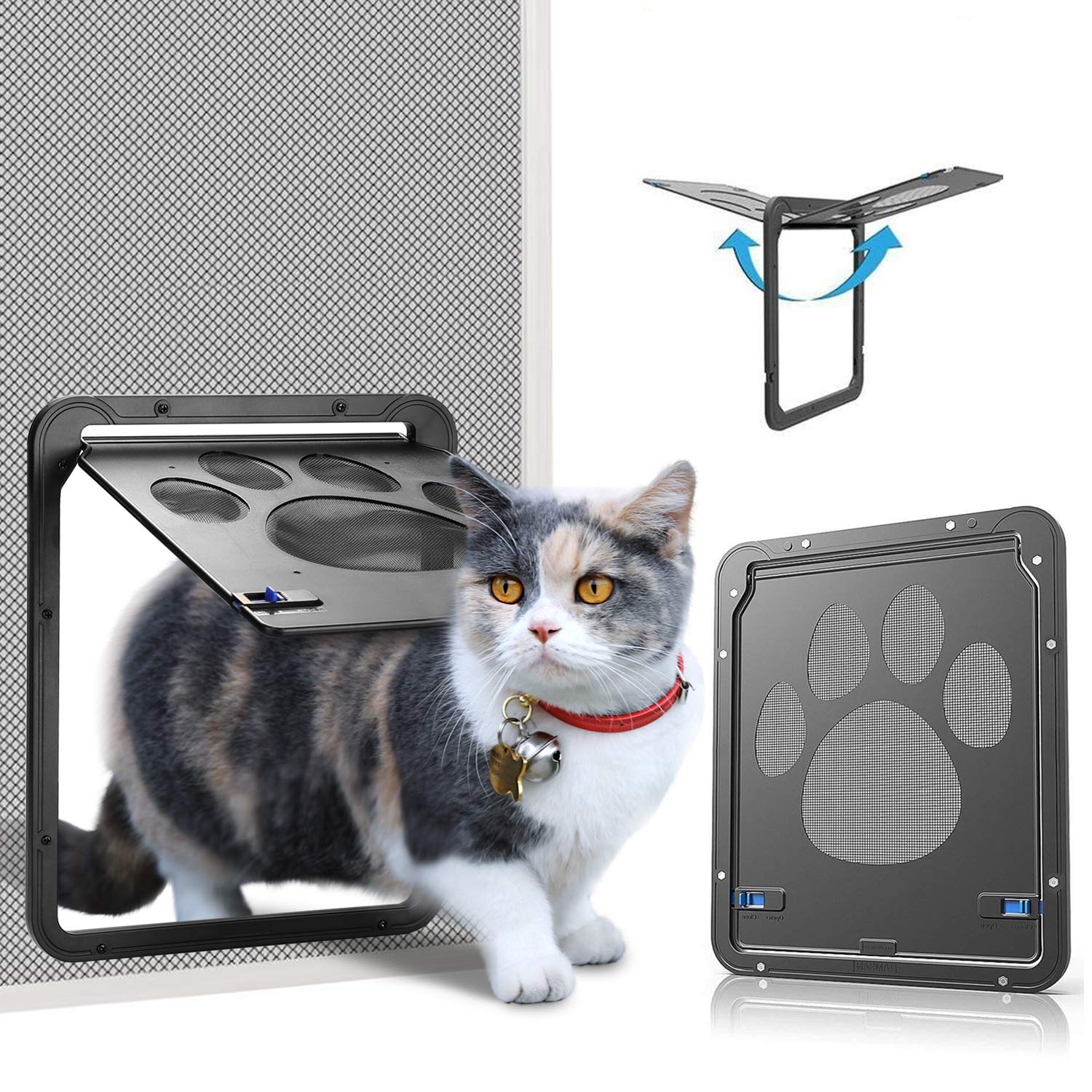 Ownpets pet screen door with magnetic flap demonstrates automatic close feature.