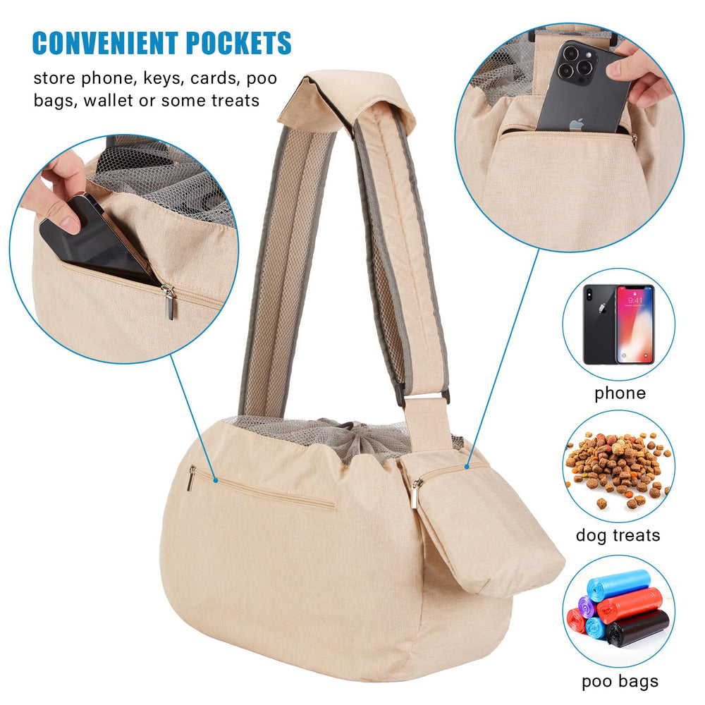 Adjustable strap on Ownpets sling provides customizable, hands‑free use