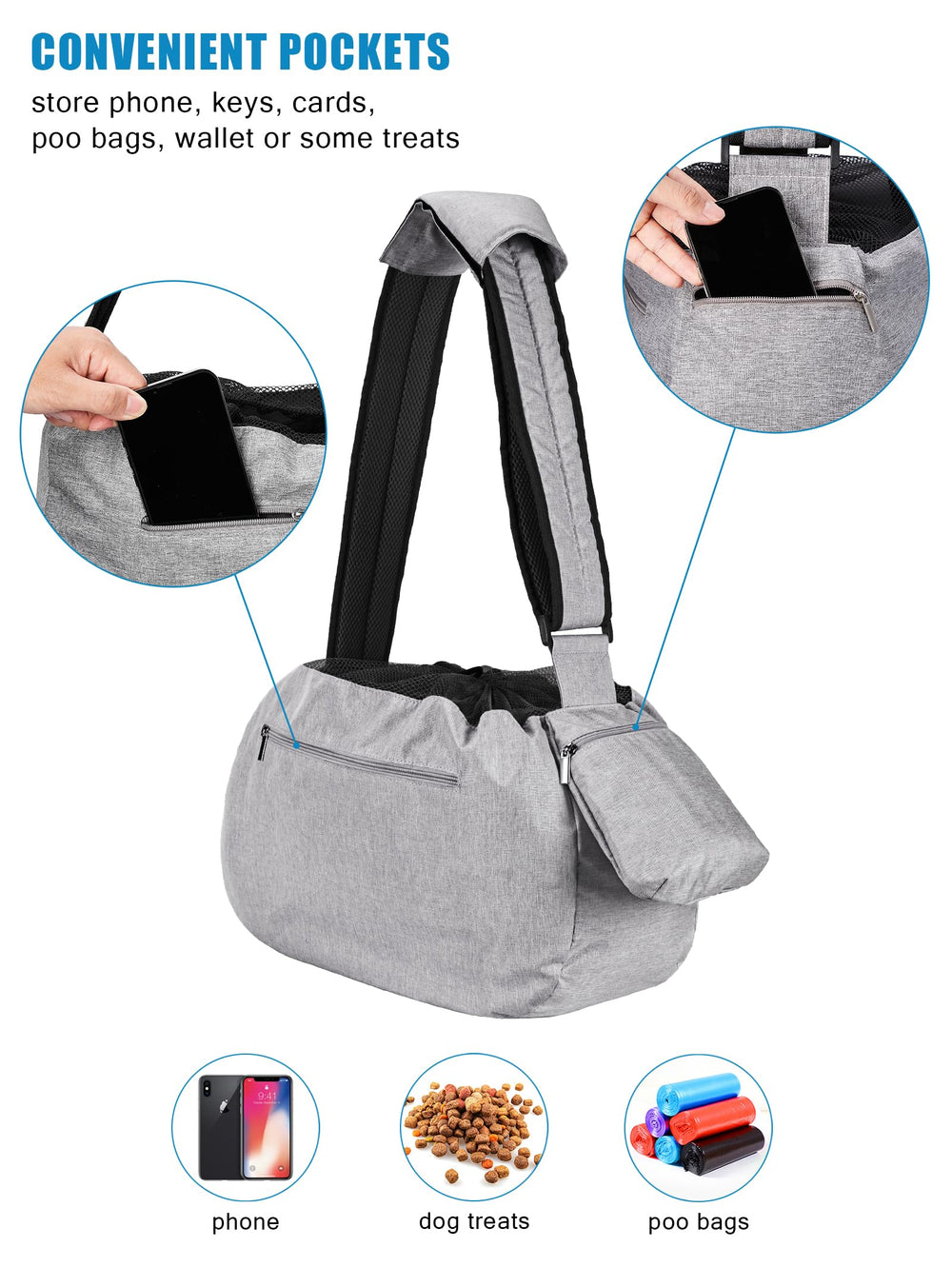 Folded storage view of Ownpets sling carrier for compact packing