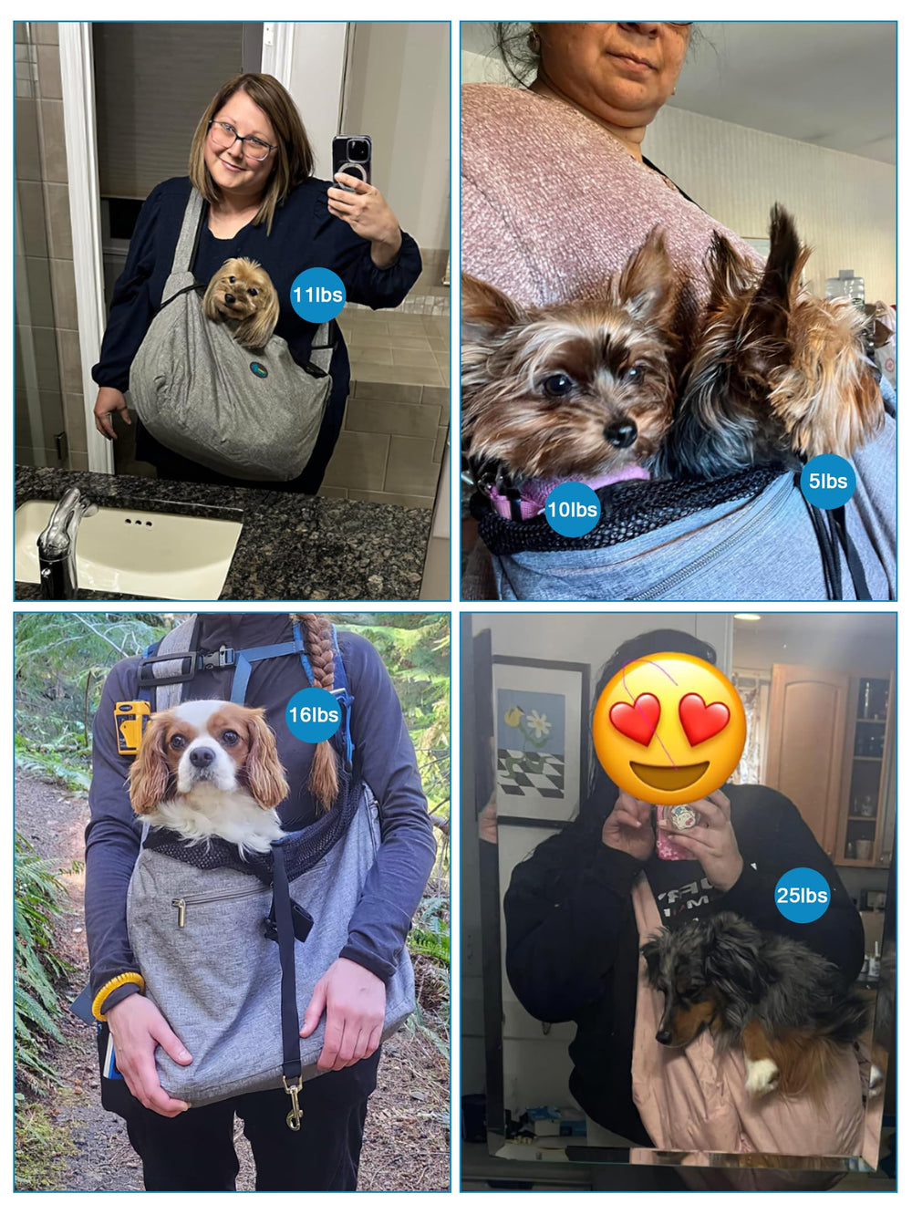 Size range of Ownpets sling carrier supporting pets 15–25 pounds