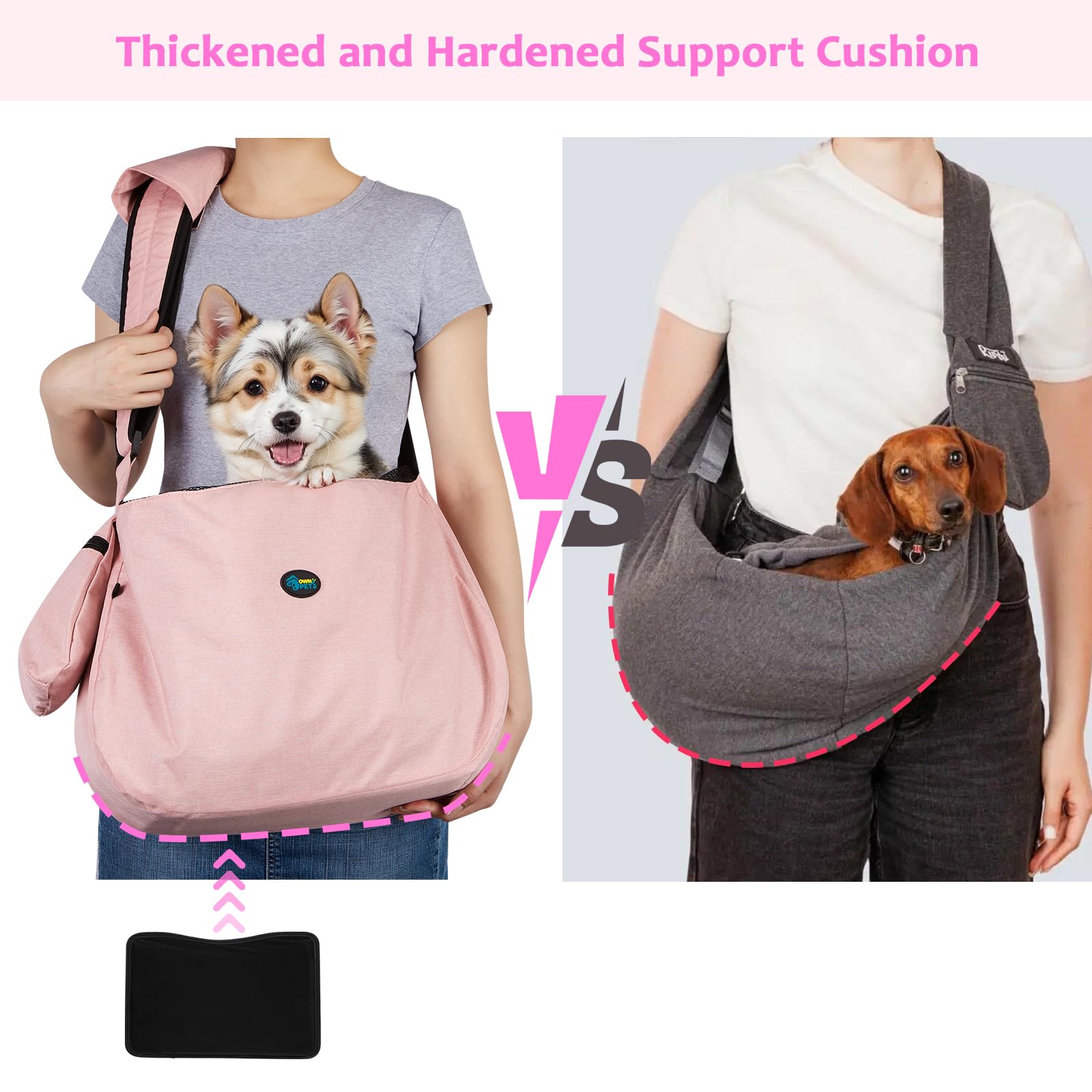 Ownpets pink sling carrier with adjustable strap for a personalized fit