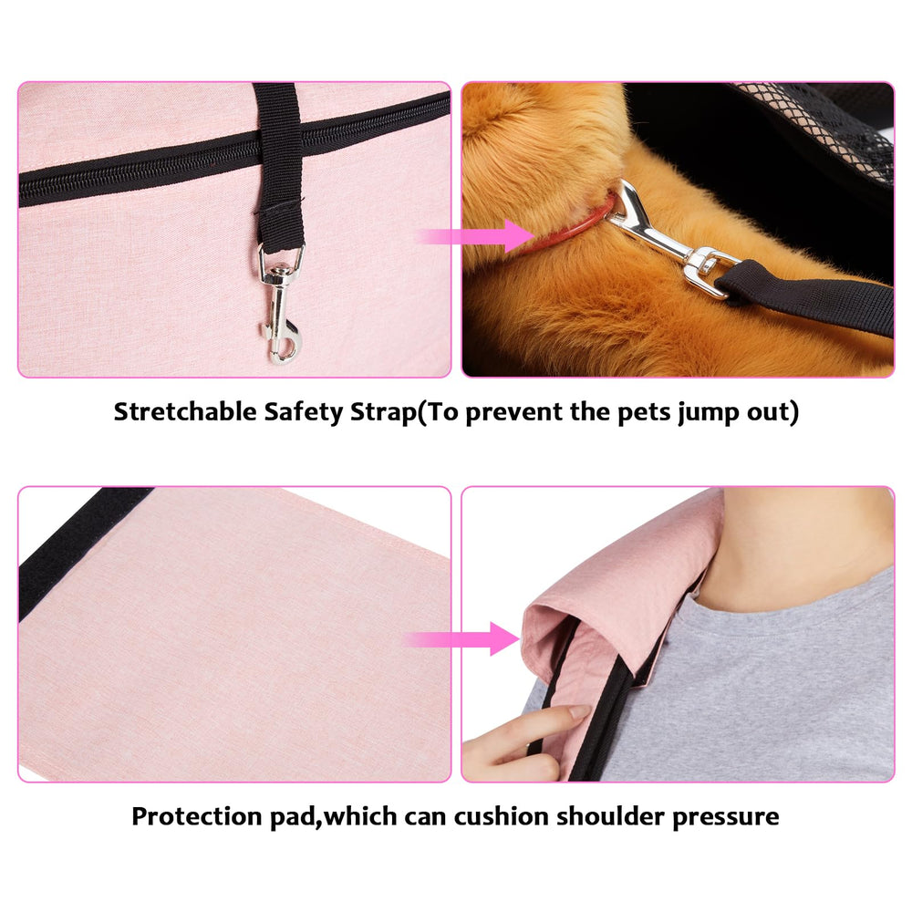 Ownpets pink sling showing collar hook safety feature for added security