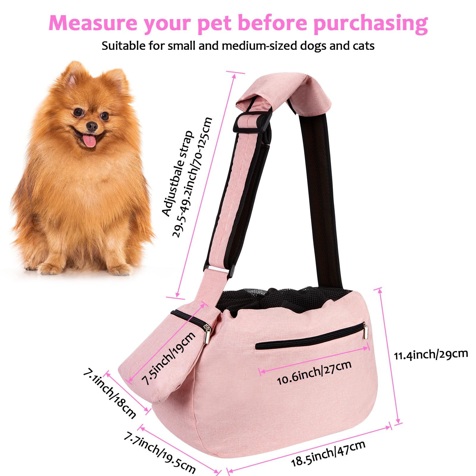 Ownpets sling supports small to medium dogs and cats comfortably