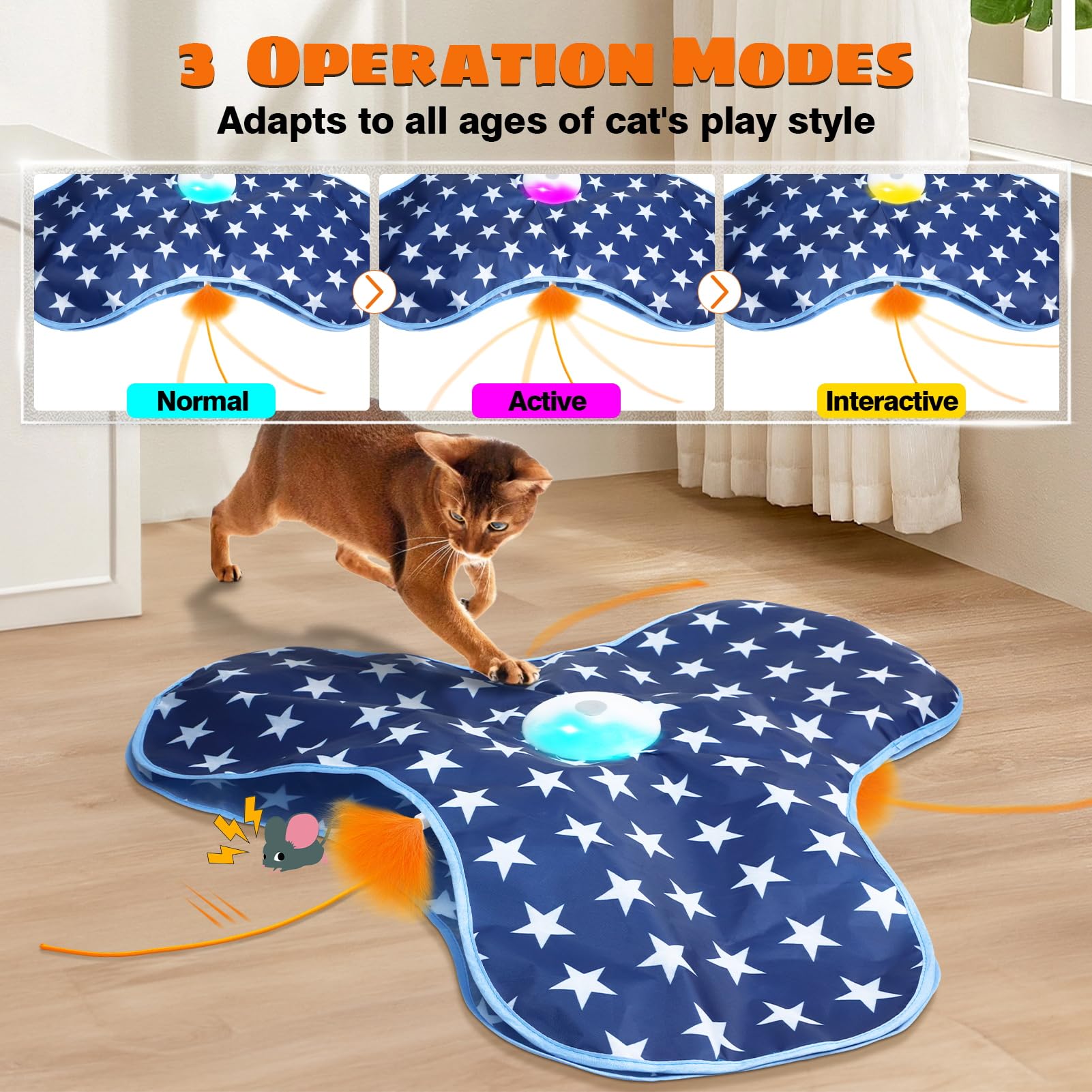 Oxawo chirping mouse with LED lights attracts cats at night.