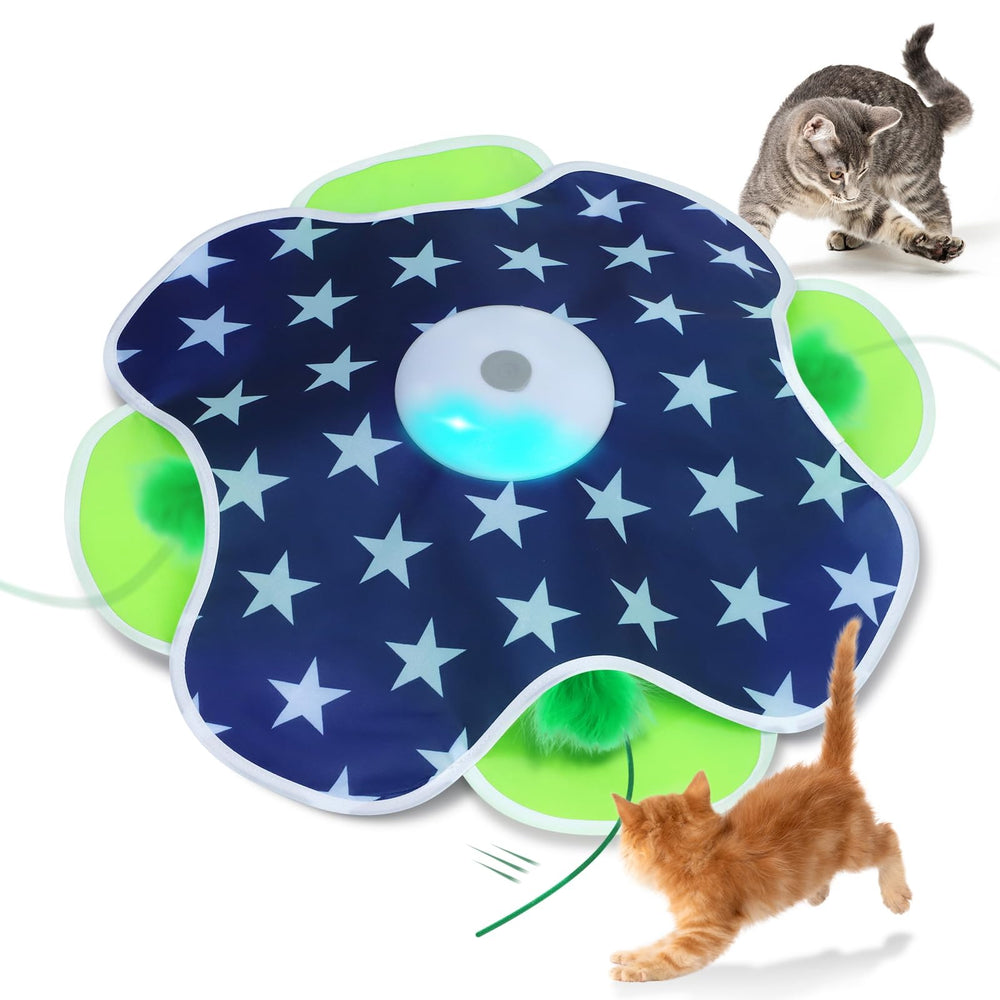 Oxawo interactive cat toy showing feather under mat for motion play