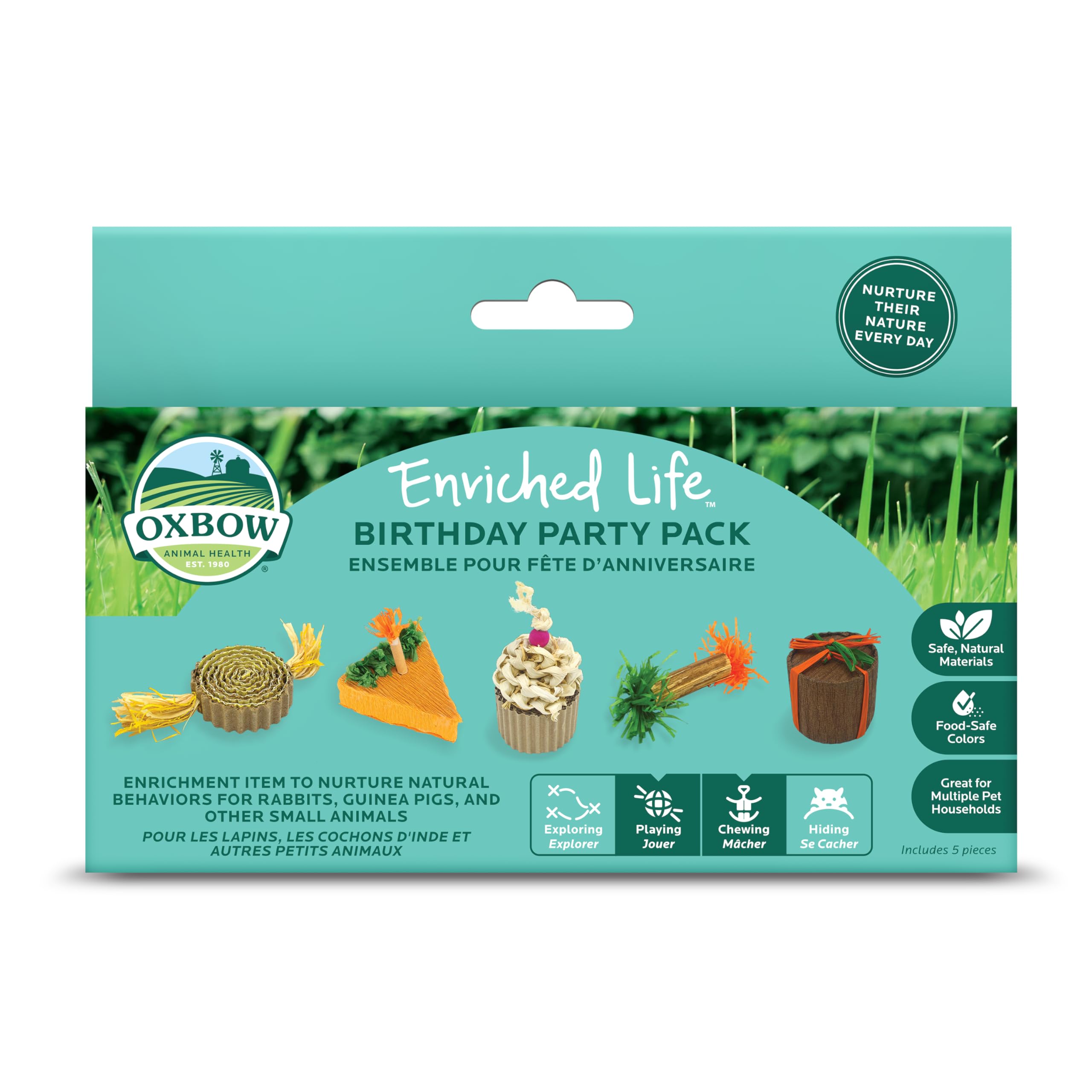 Oxbow Birthday Party Pack foraging toy encourages exploration in small pets.