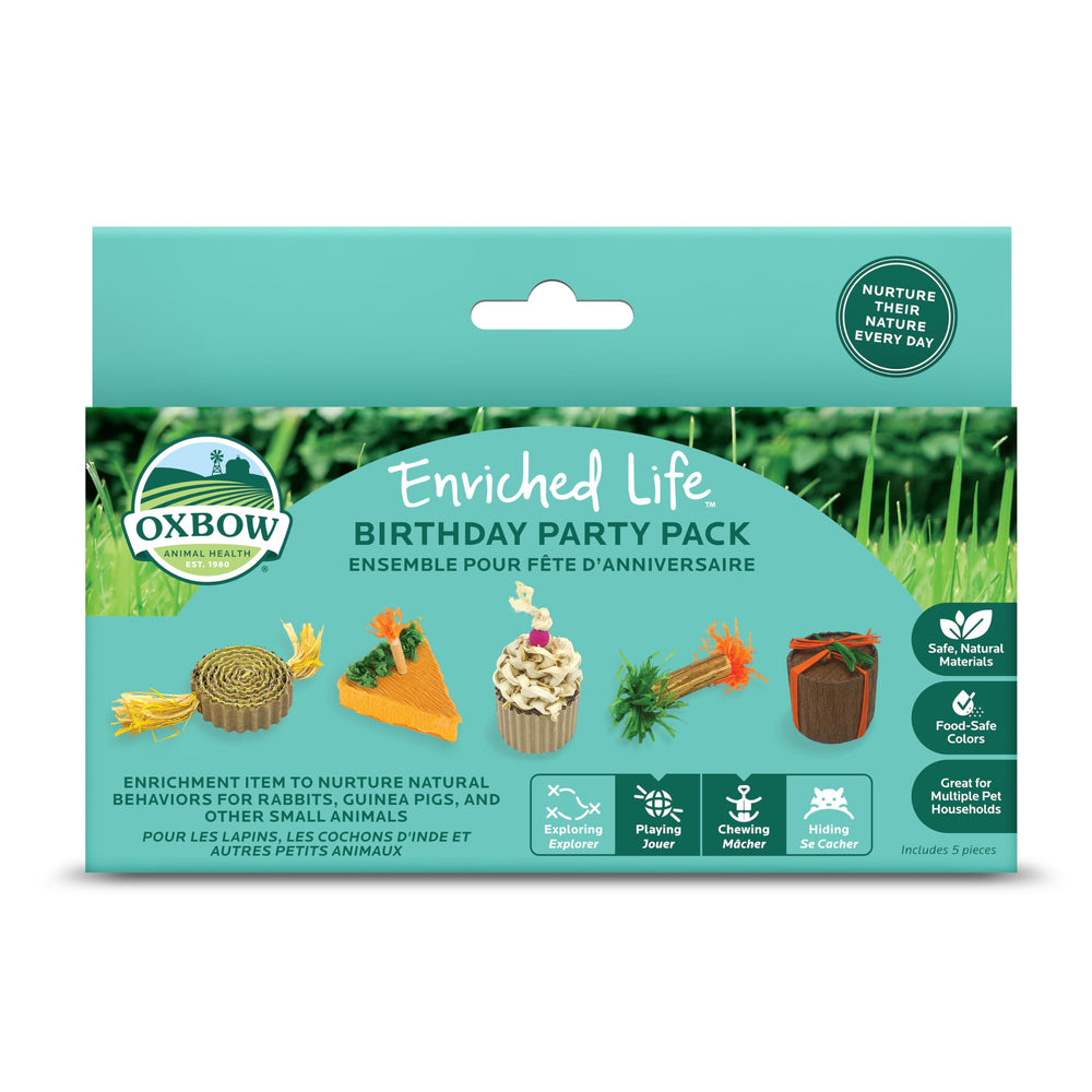 Oxbow Birthday Party Pack foraging toy encourages exploration in small pets.